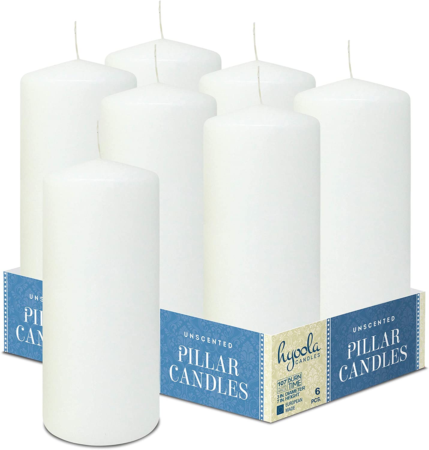 White Pillar Candles Unscented Dripless Clean Burning Smokeless Dinner Candle 3" x 7" 6 Pack