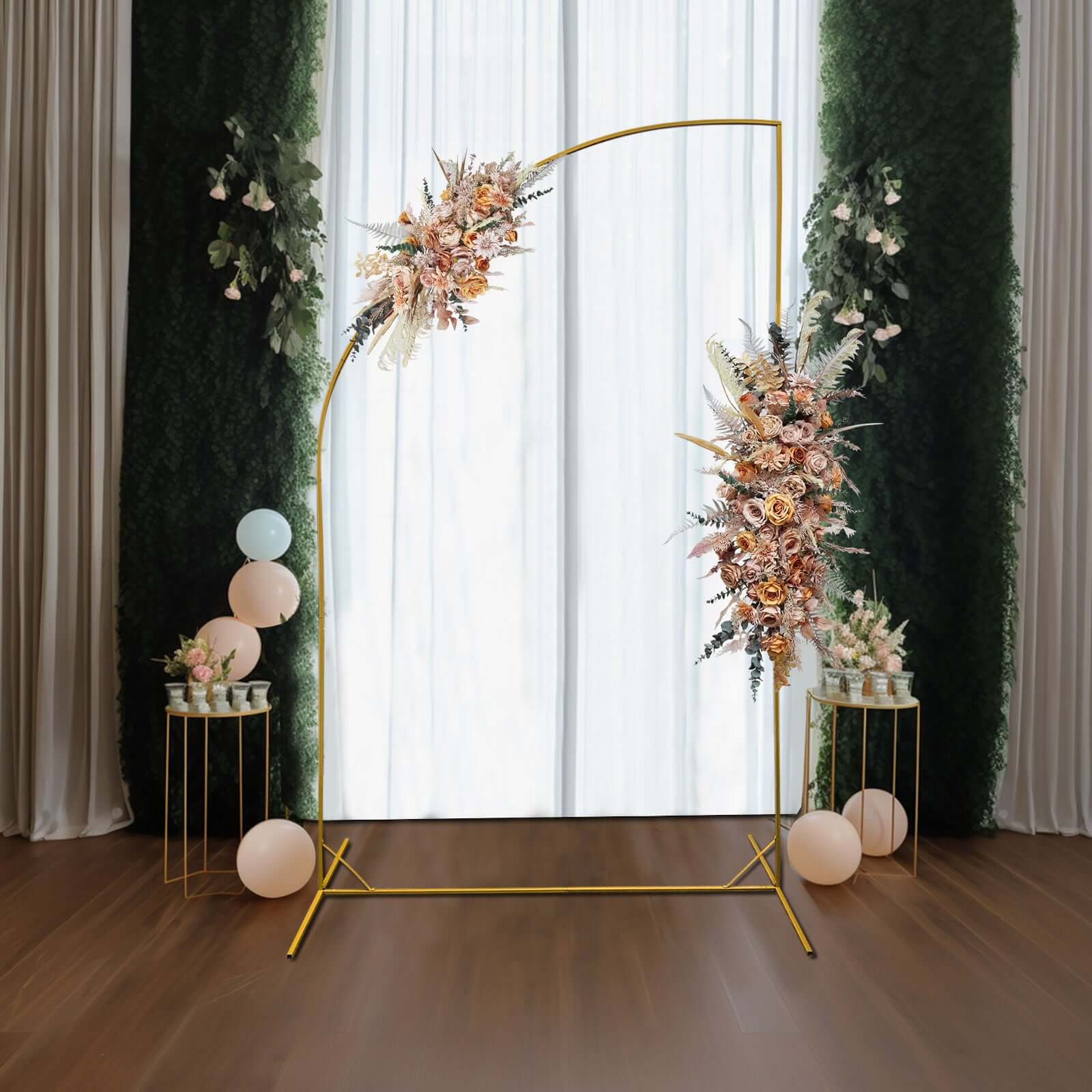 8ft Gold Metal Half Moon Floral Frame Wedding Arbor Stand, Chiara Backdrop Display Arch Backdrops HIER_5100