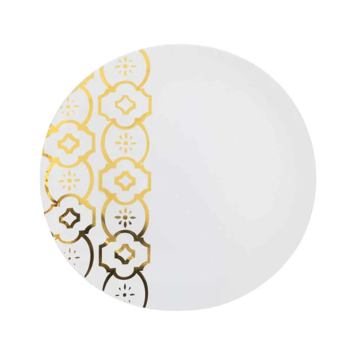 Gold and White Round Plastic Plates - Moroccan