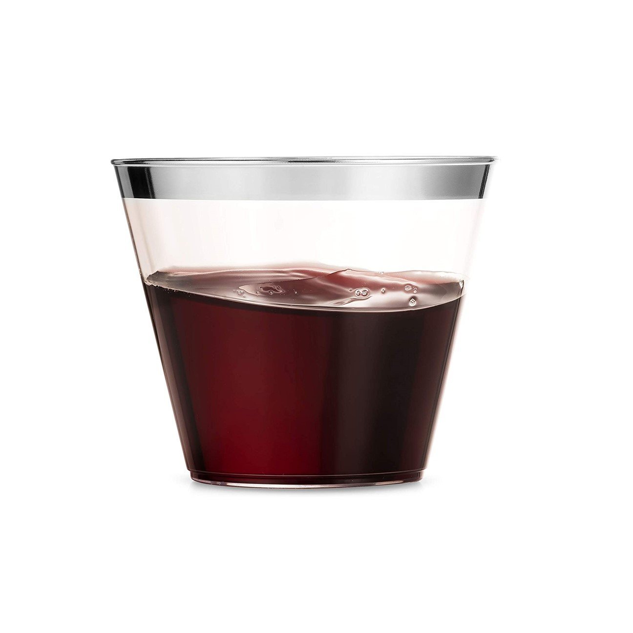 9 Oz Silver Plastic Cups Old Fashioned Tumblers With Silver Rim