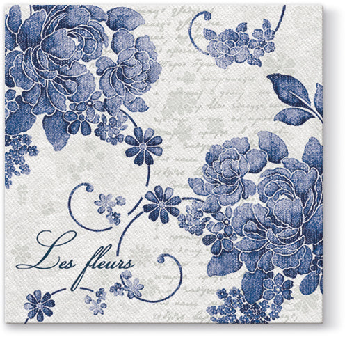 Blue Linen Roses Airlaid 1/4 Fold Dinner Napkin - 50 pack