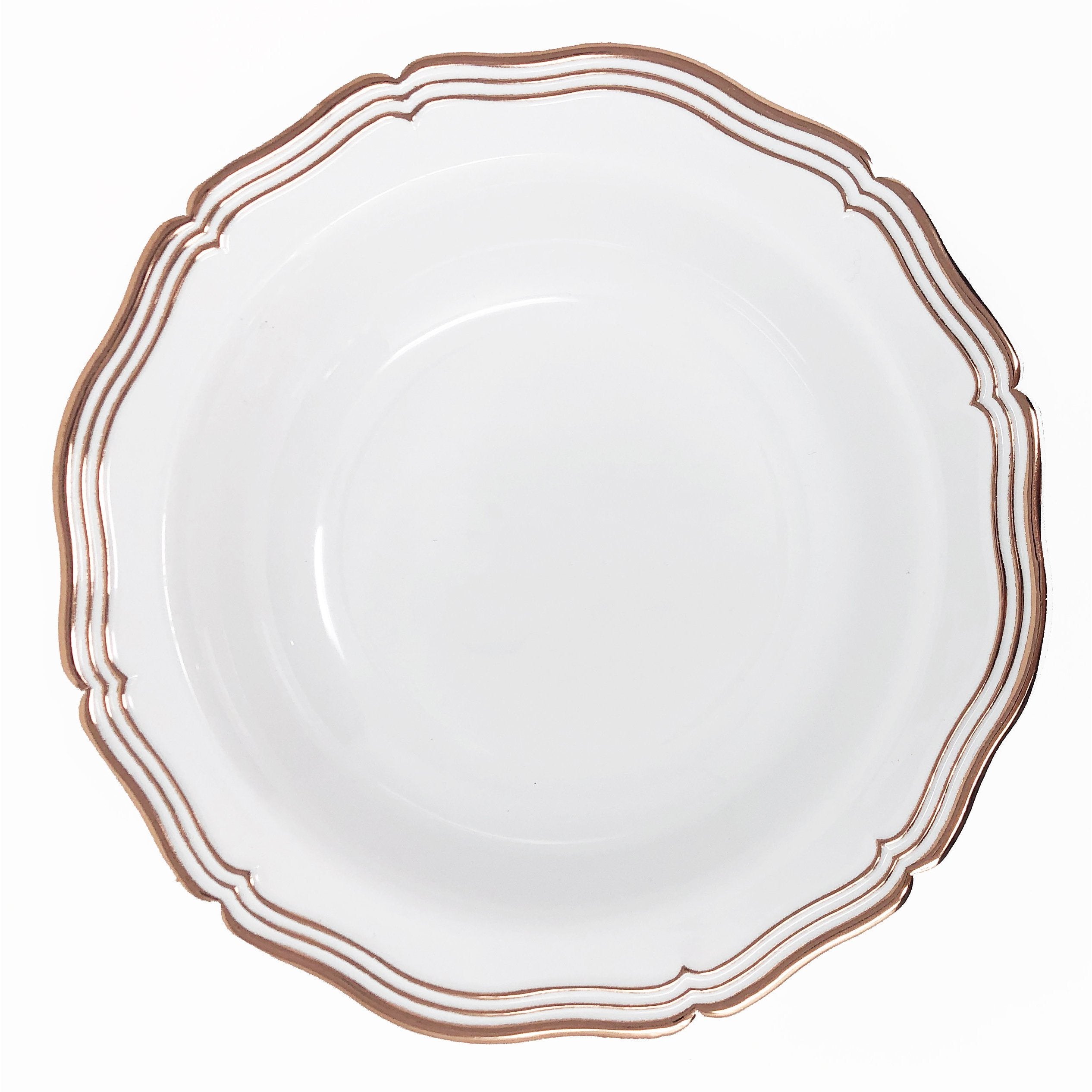 Rose Gold and White Round Plastic Plates 10 Pack - Aristocrat