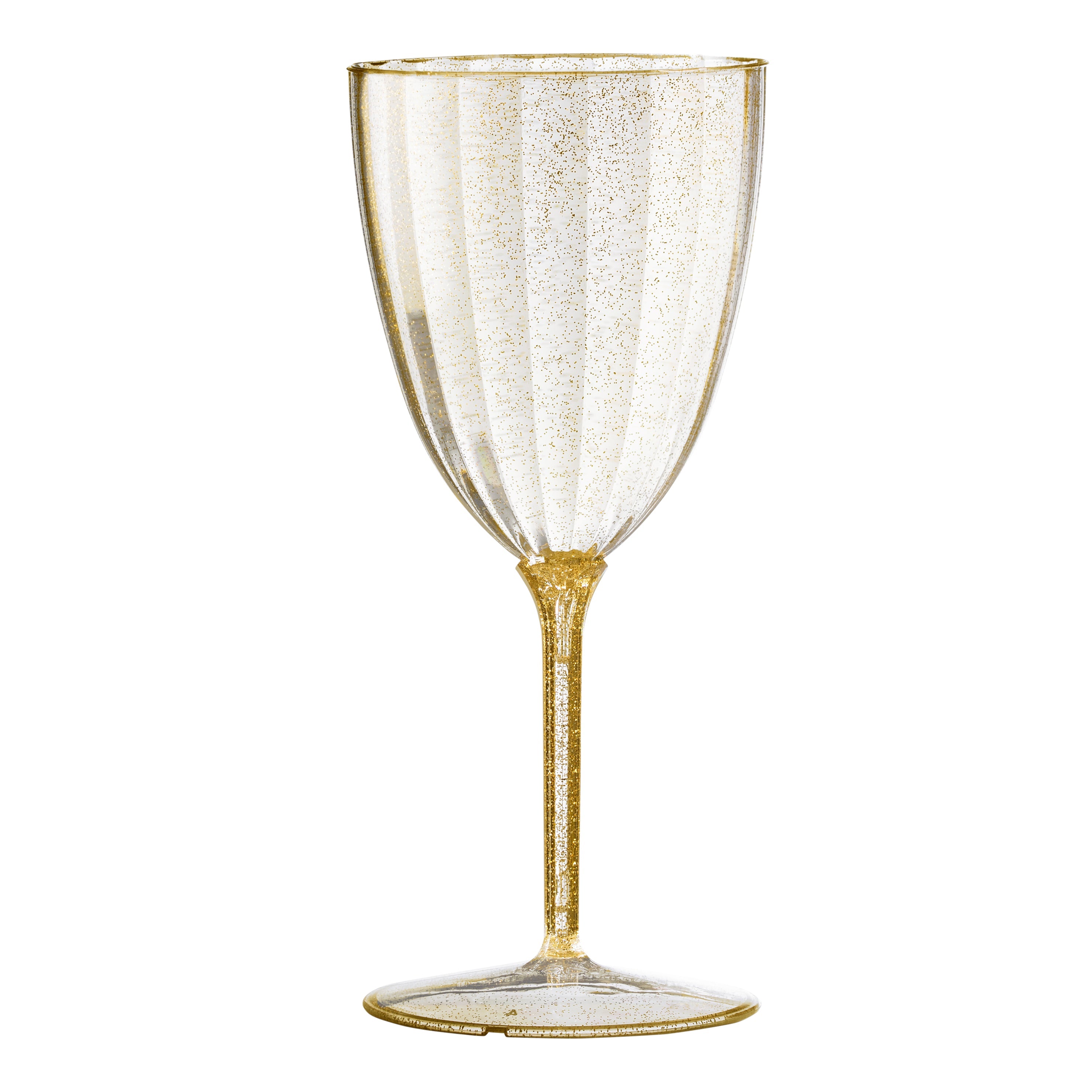 7 Oz 1-Piece Gold Glitter Plastic Disposable Wine Goblet - 8 Pack
