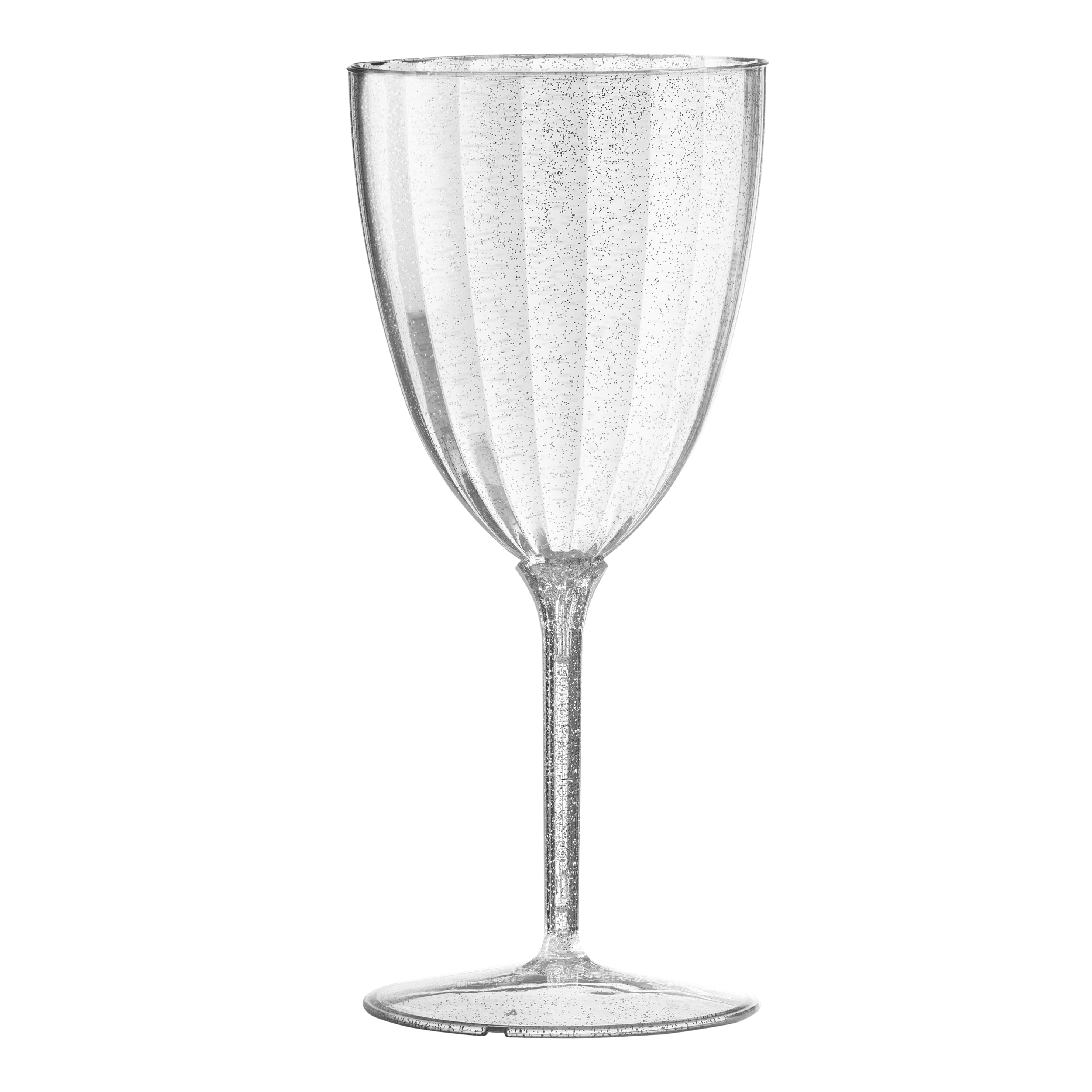 7 Oz 1-Piece Silver Glitter Plastic Disposable Wine Goblet - 8 Pack