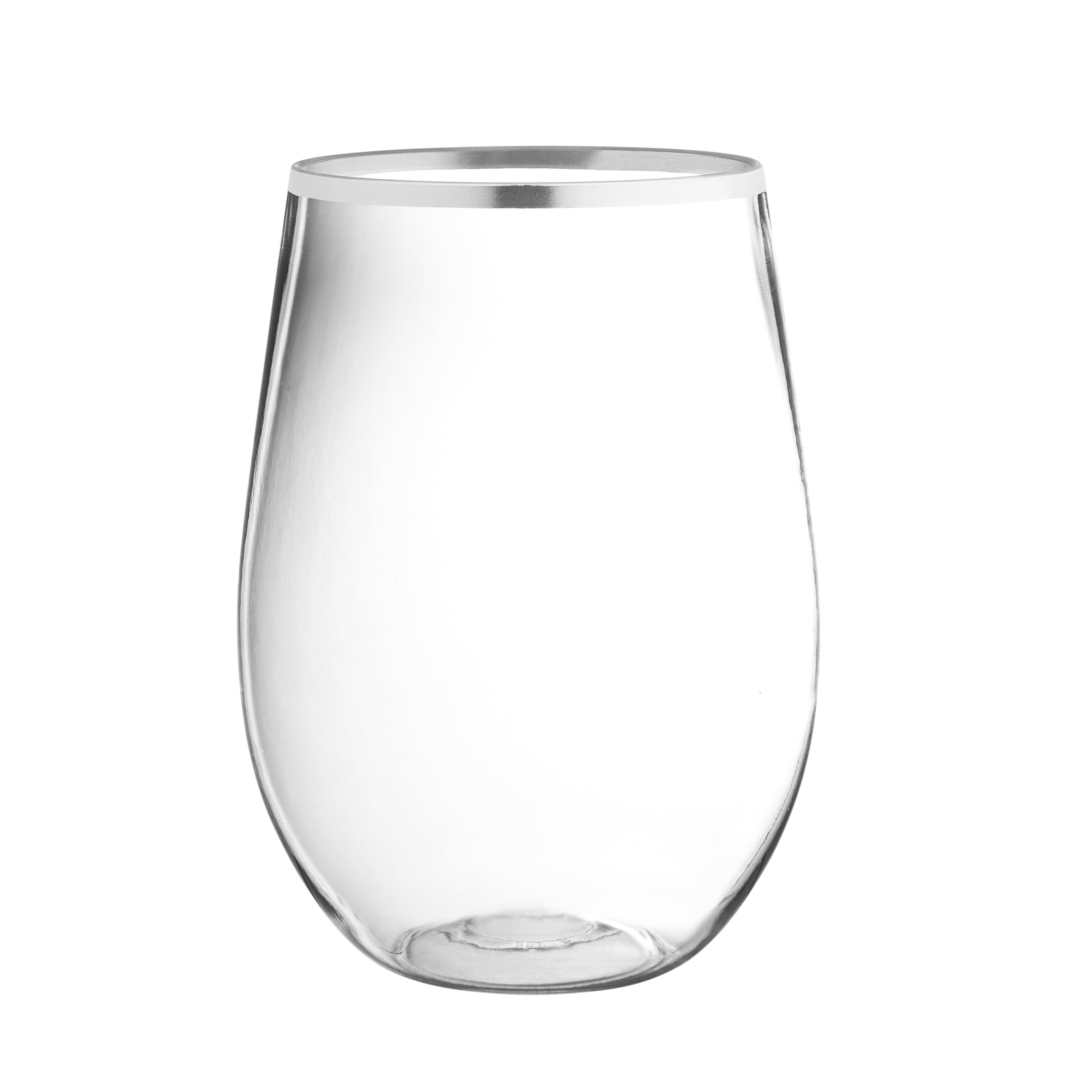 16 oz. Clear Stemless Wine Goblets with Silver Rim 6 Pack
