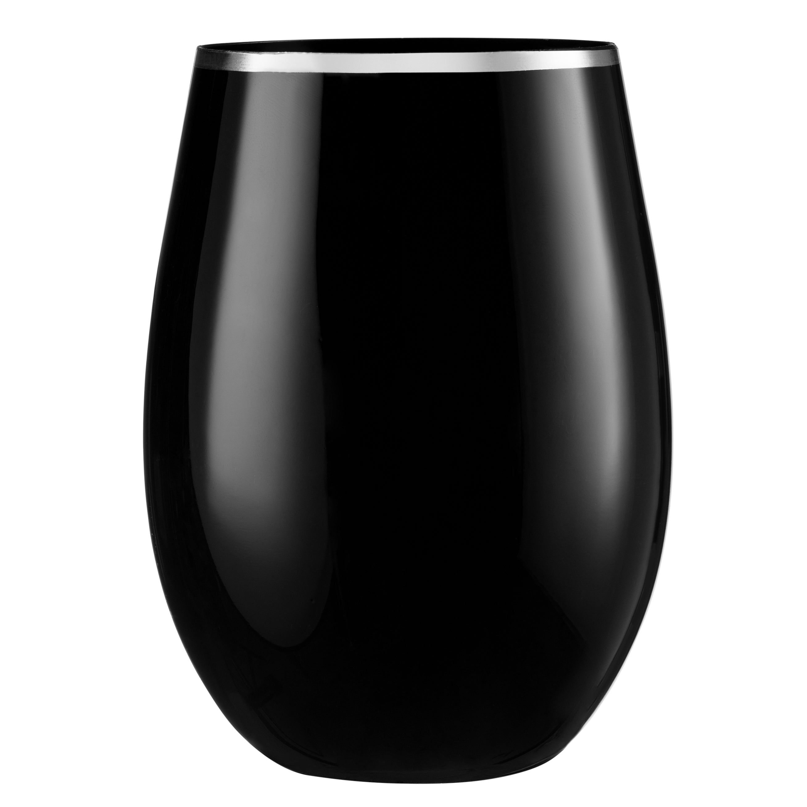 16 oz. Black Stemless Wine Goblets with Silver Rim 6 Pack
