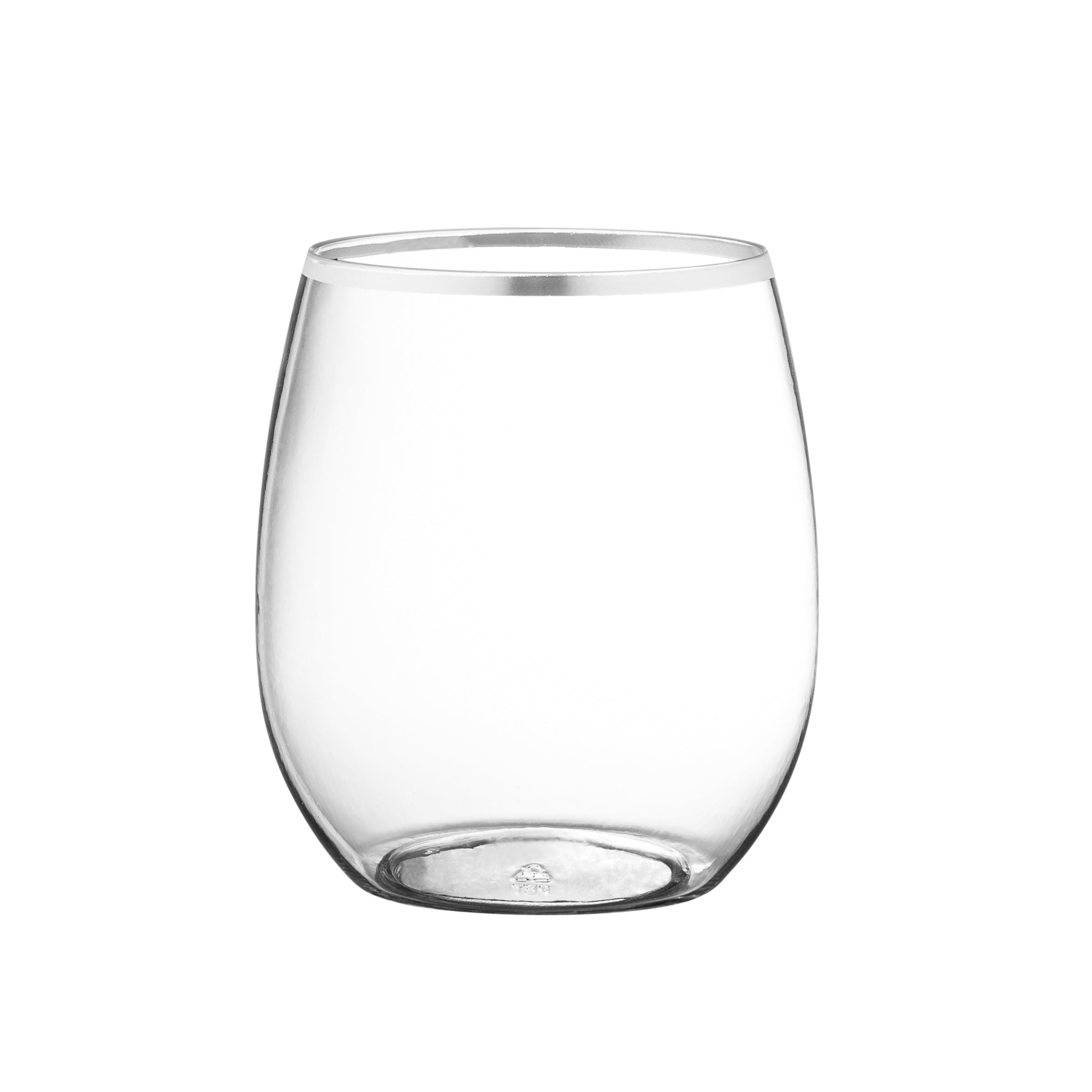 12 oz. Clear Stemless Wine Goblets With Silver Rim 6 Pack