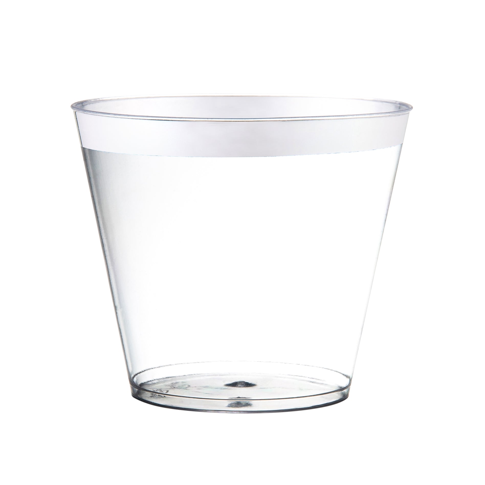 9 Oz Silver Plastic Cups Old Fashioned Tumblers With Silver Rim