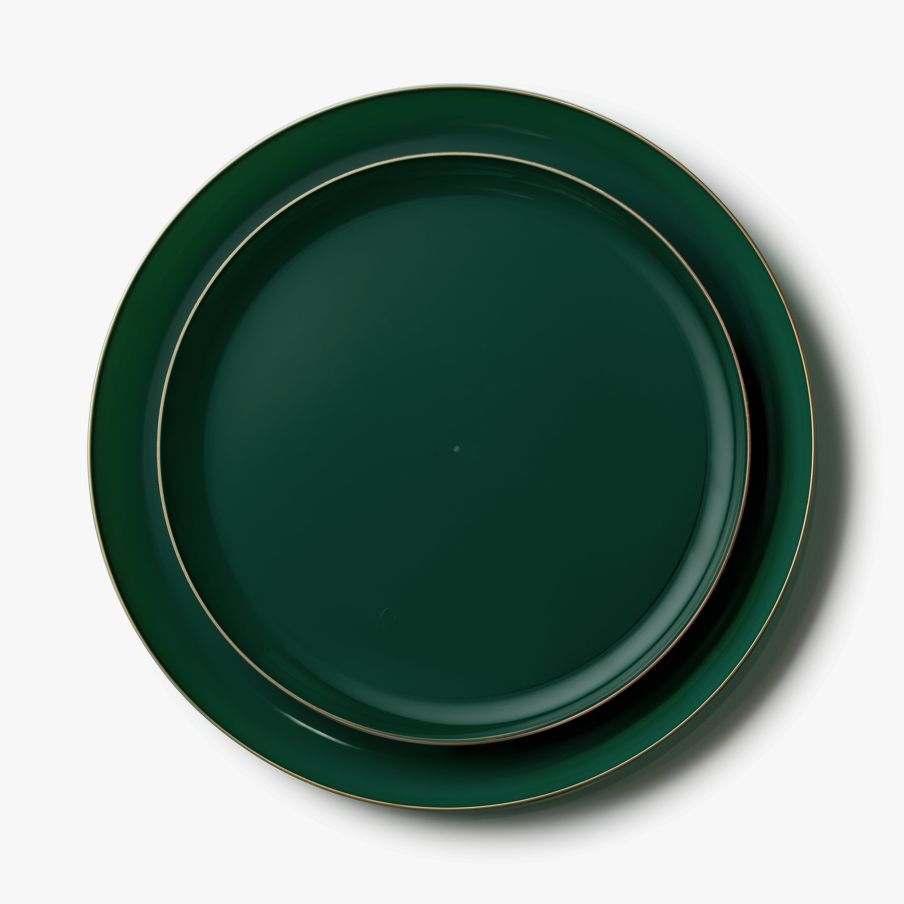 20 Pack Green and Gold Round High End Plastic Dinnerware Set (10 Guests) - Edge