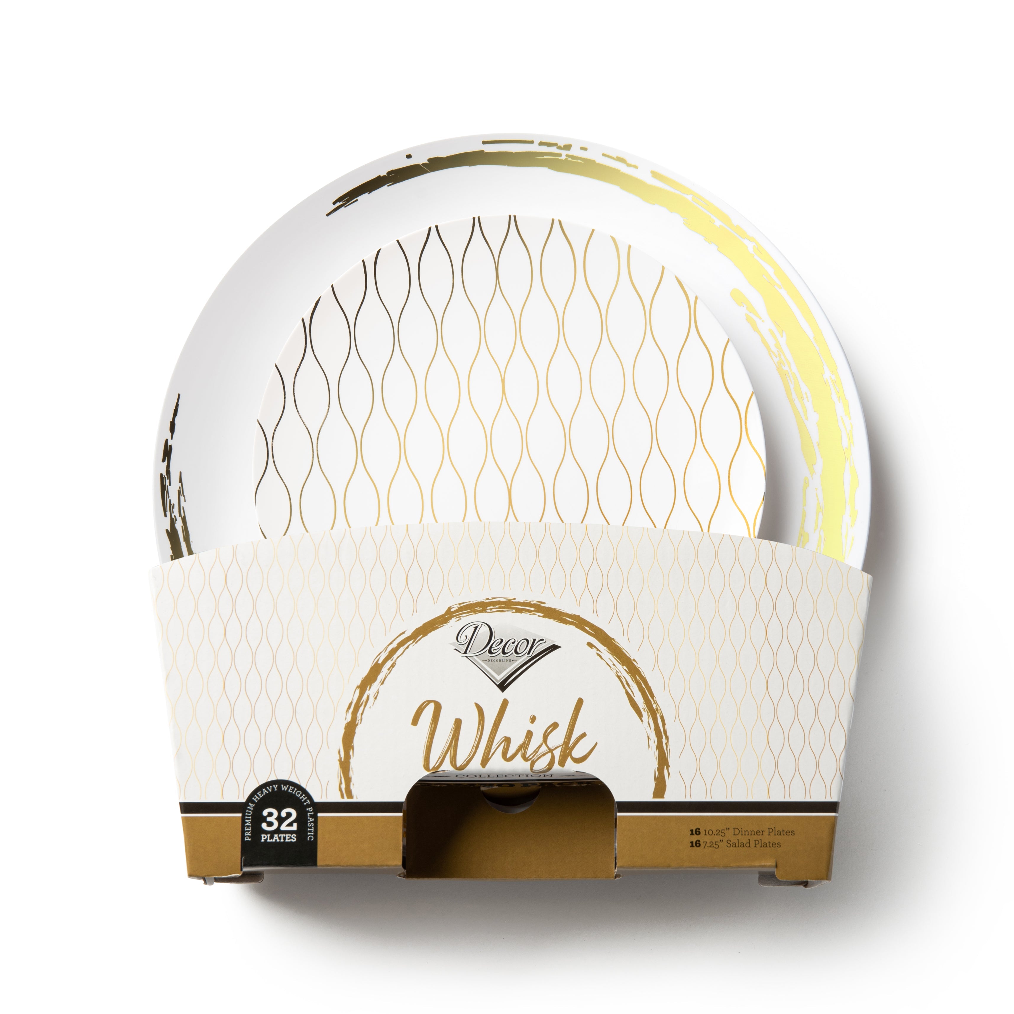 192 Piece Combo White and Gold Round Plastic Dinnerware Set (96 Servings) - Whisk