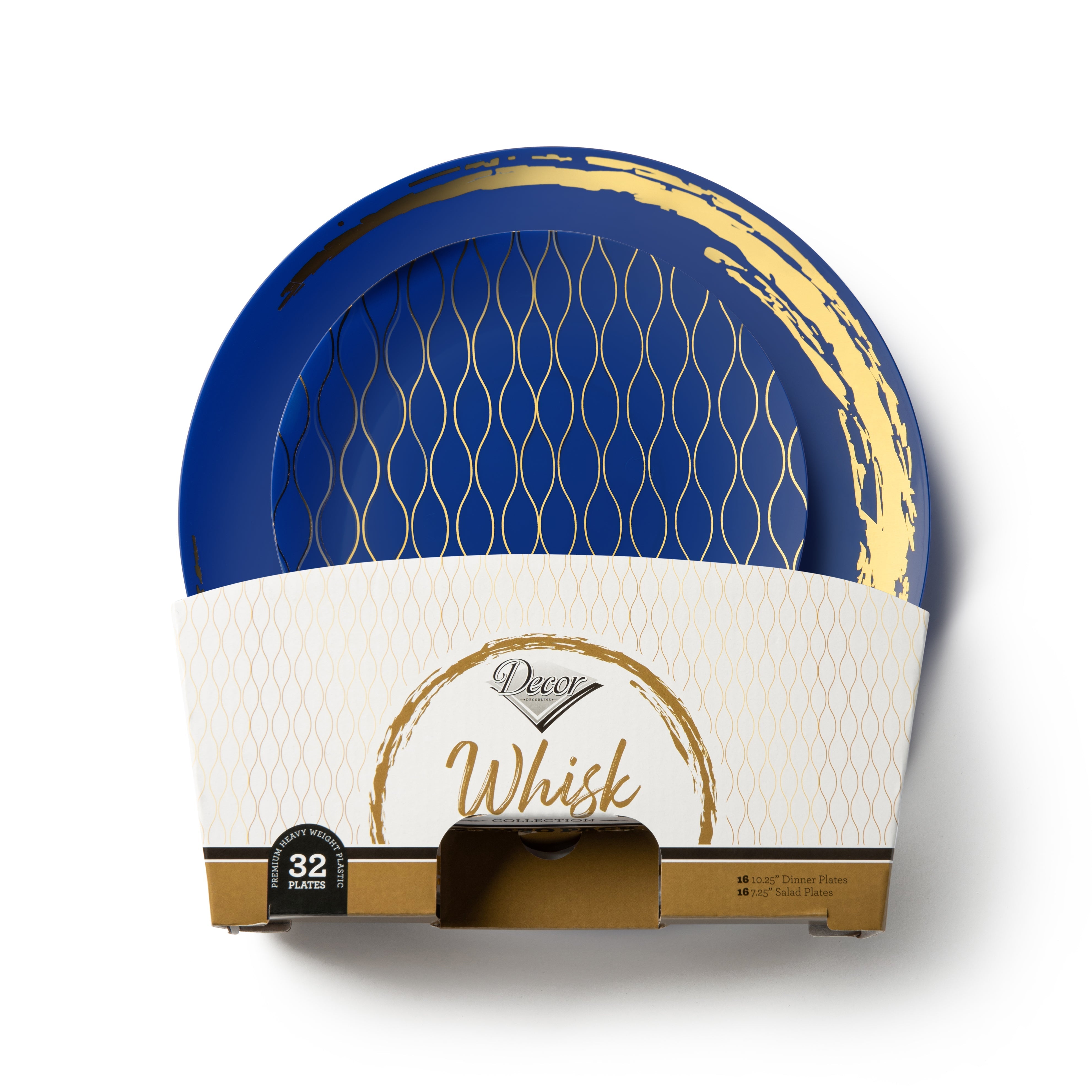 192 Piece Combo Blue and Gold Round Plastic Dinnerware Set (96 Servings) - Whisk