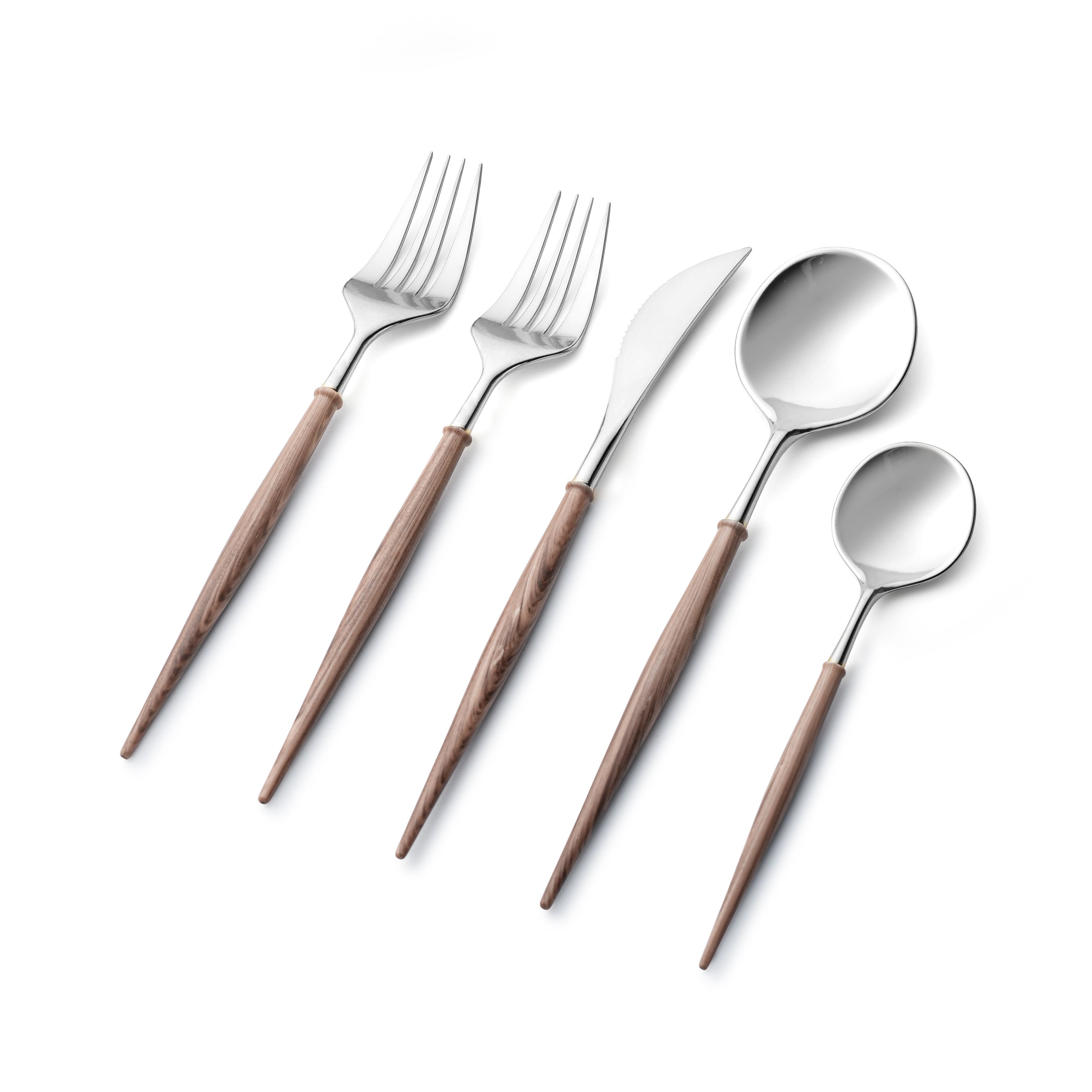 Noble Collection Silver And Wood Brown Flatware Set 40 Count-Setting for 8