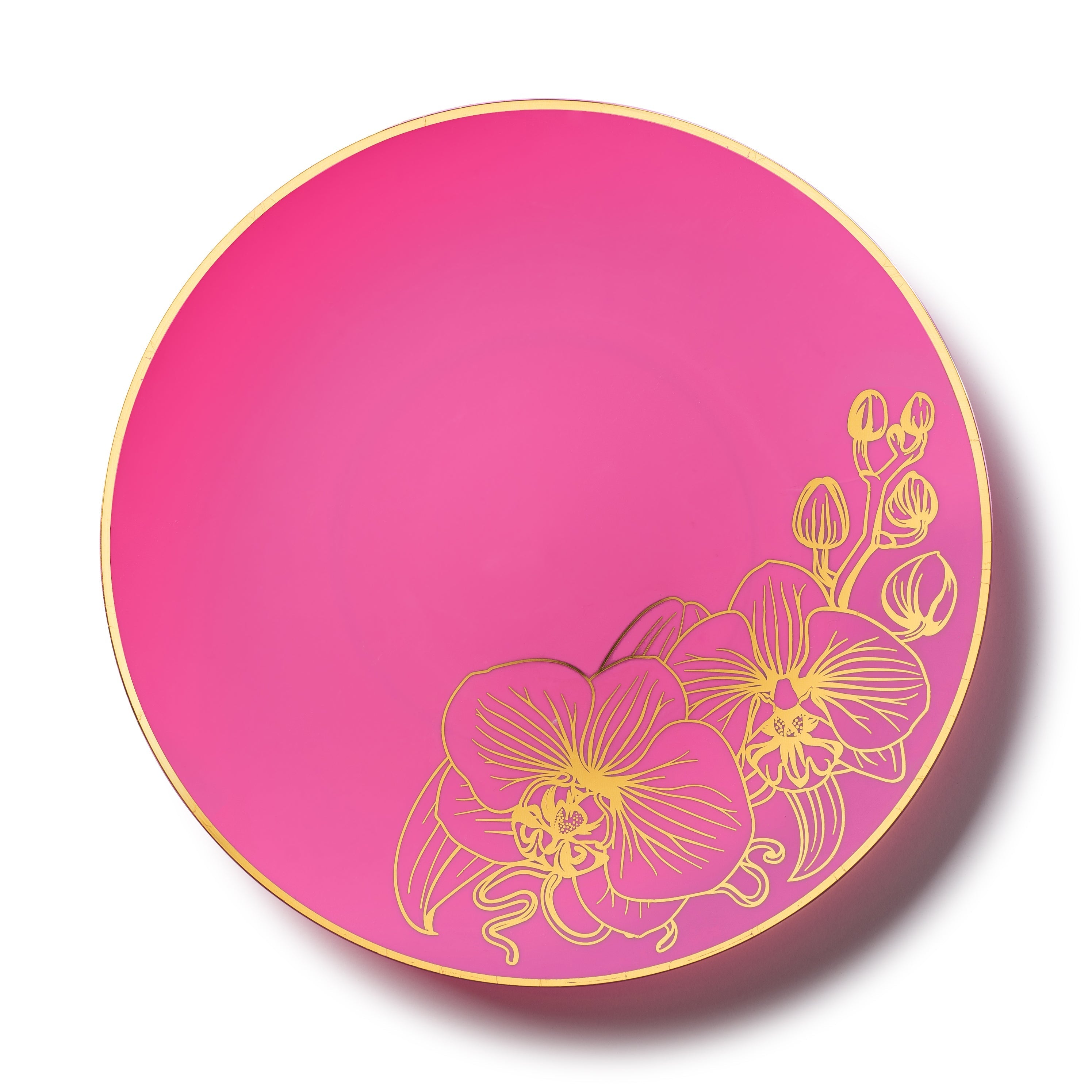 Fuchsia and Gold Round Plastic Plates - Orchid