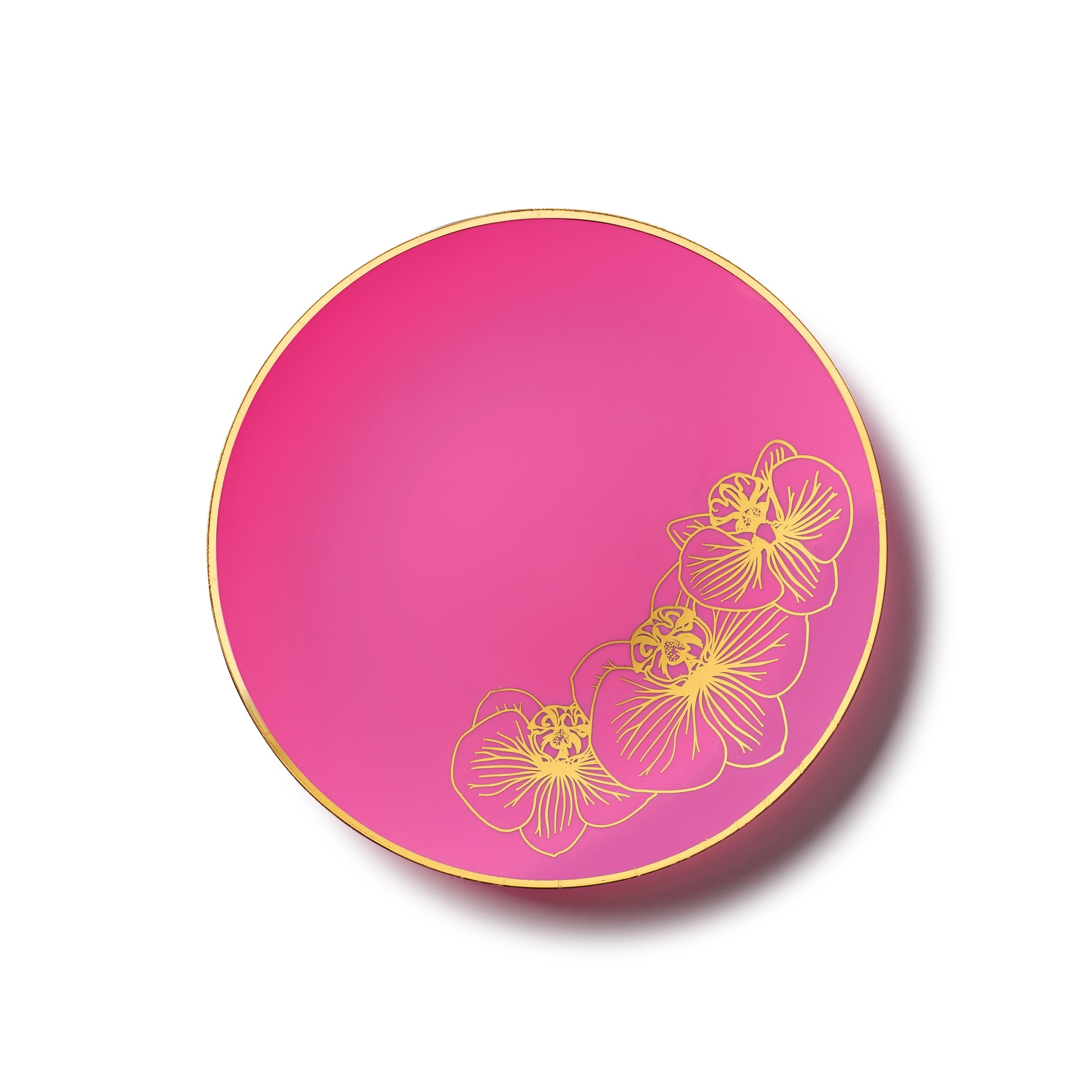 Fuchsia and Gold Round Plastic Plates - Orchid