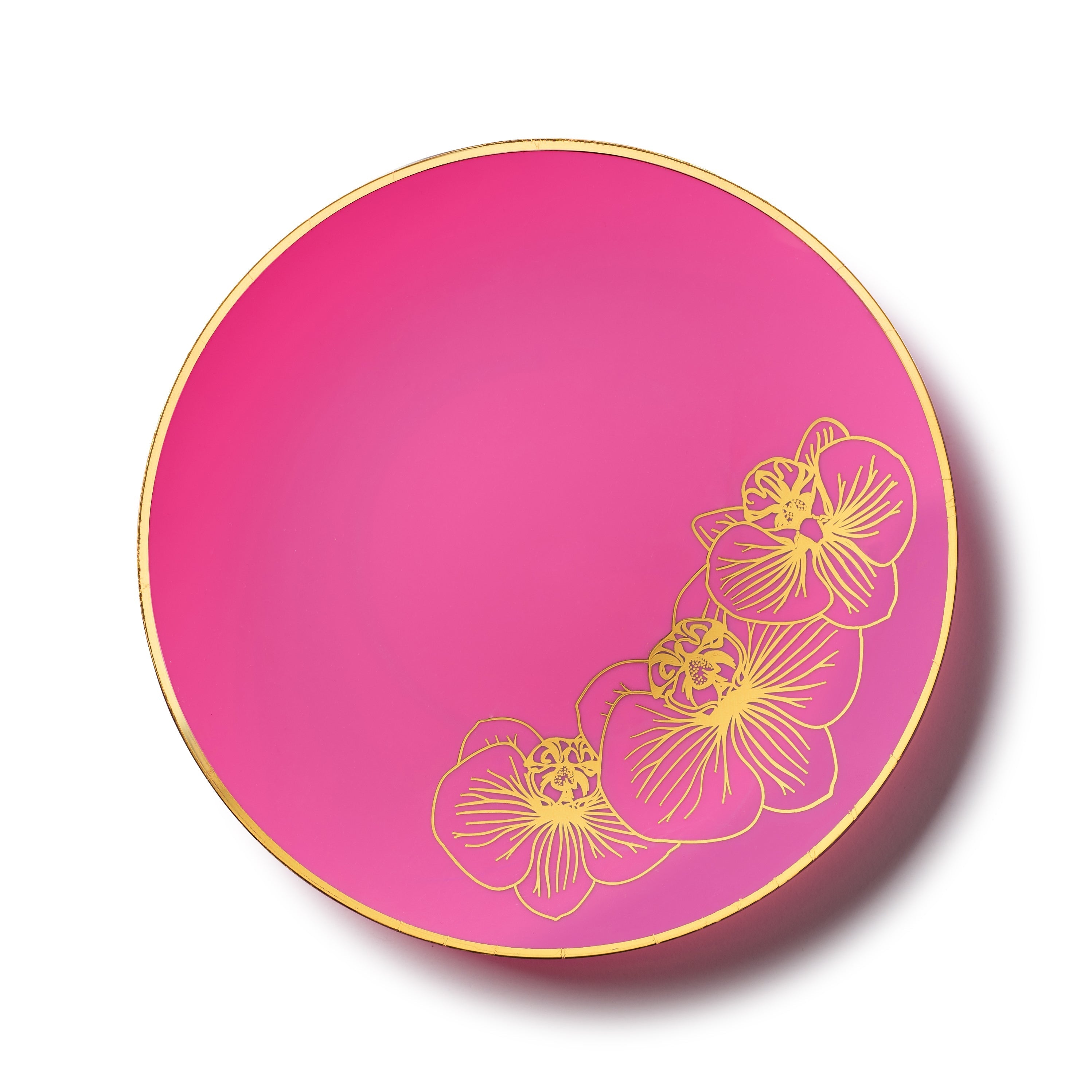 Fuchsia and Gold Round Plastic Plates - Orchid