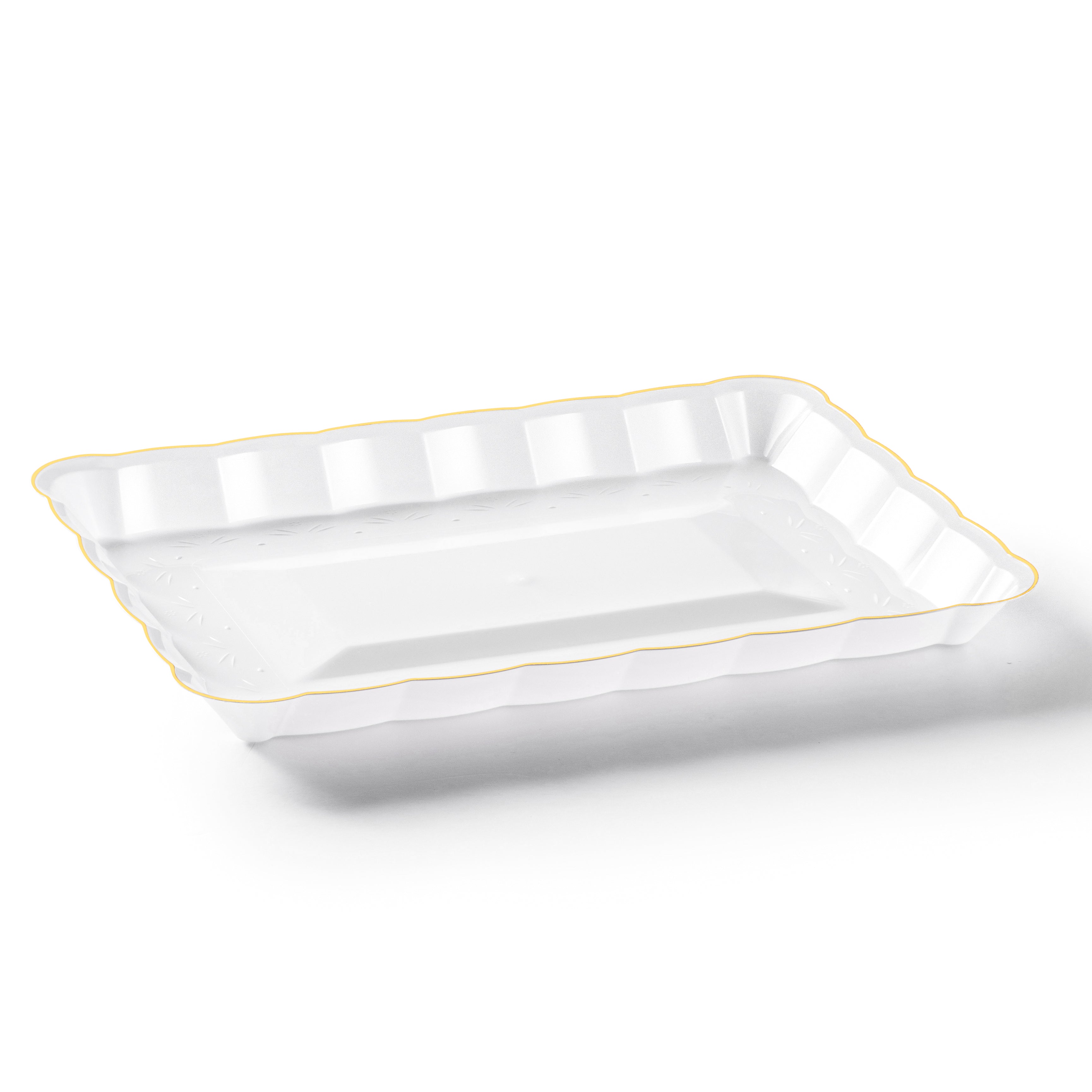 Scalloped White and Gold Rectangular Serving Tray - 4 Count