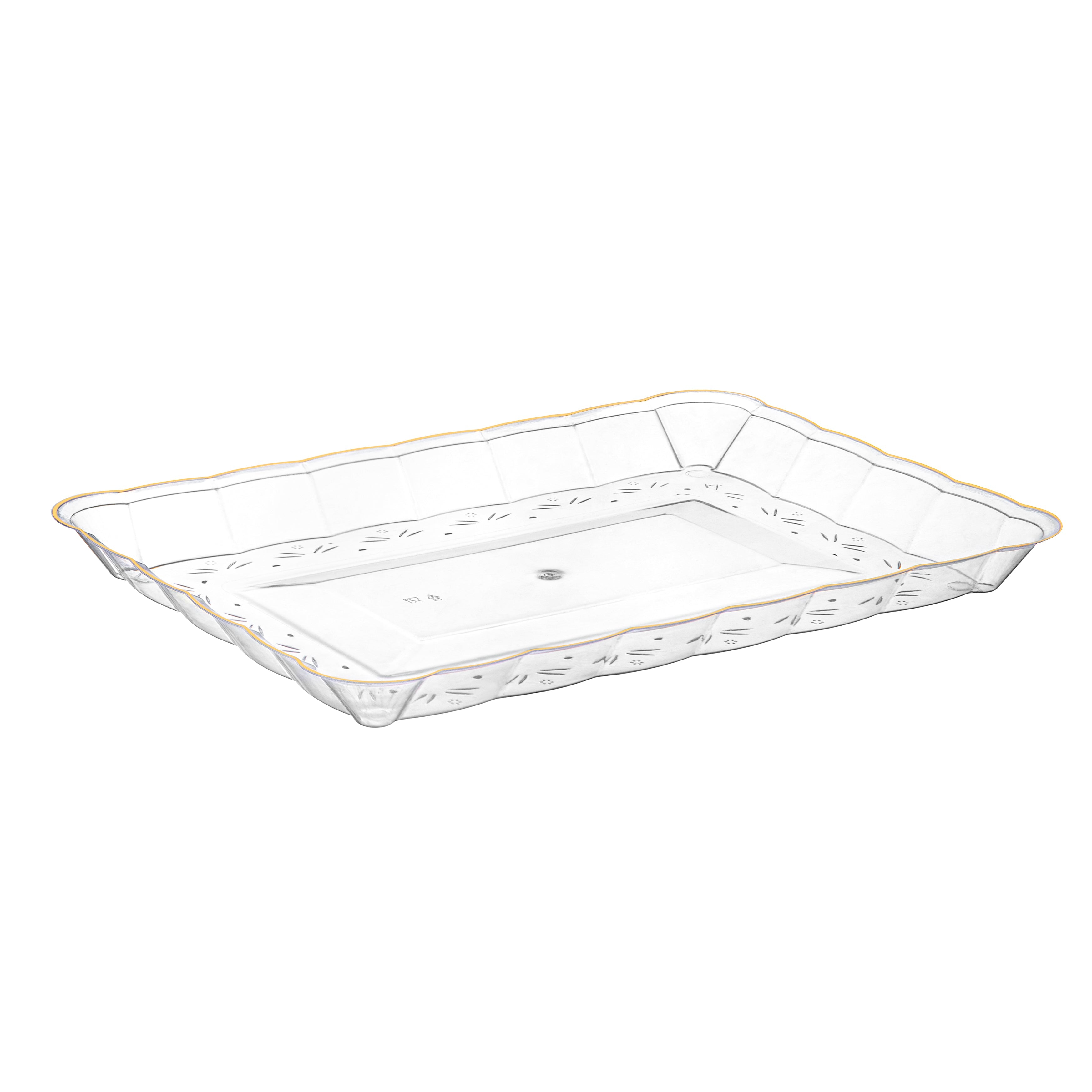 Scalloped Clear and Gold Rectangular Serving Tray - 4 Count