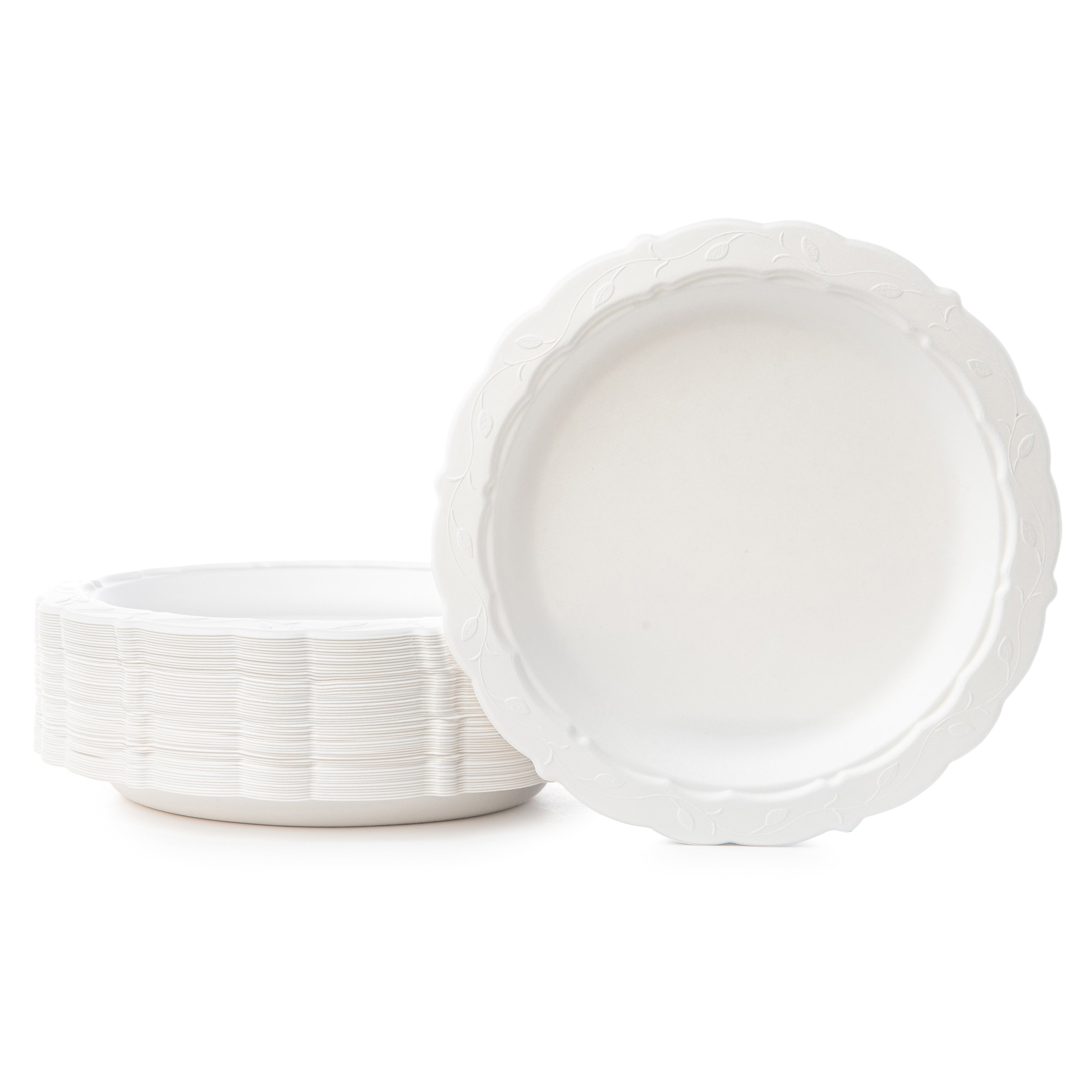 100% Compostable Paper Plates Round Natural Disposable Sugar Cane Bagasse Plate 18 Pack - Green Leaf