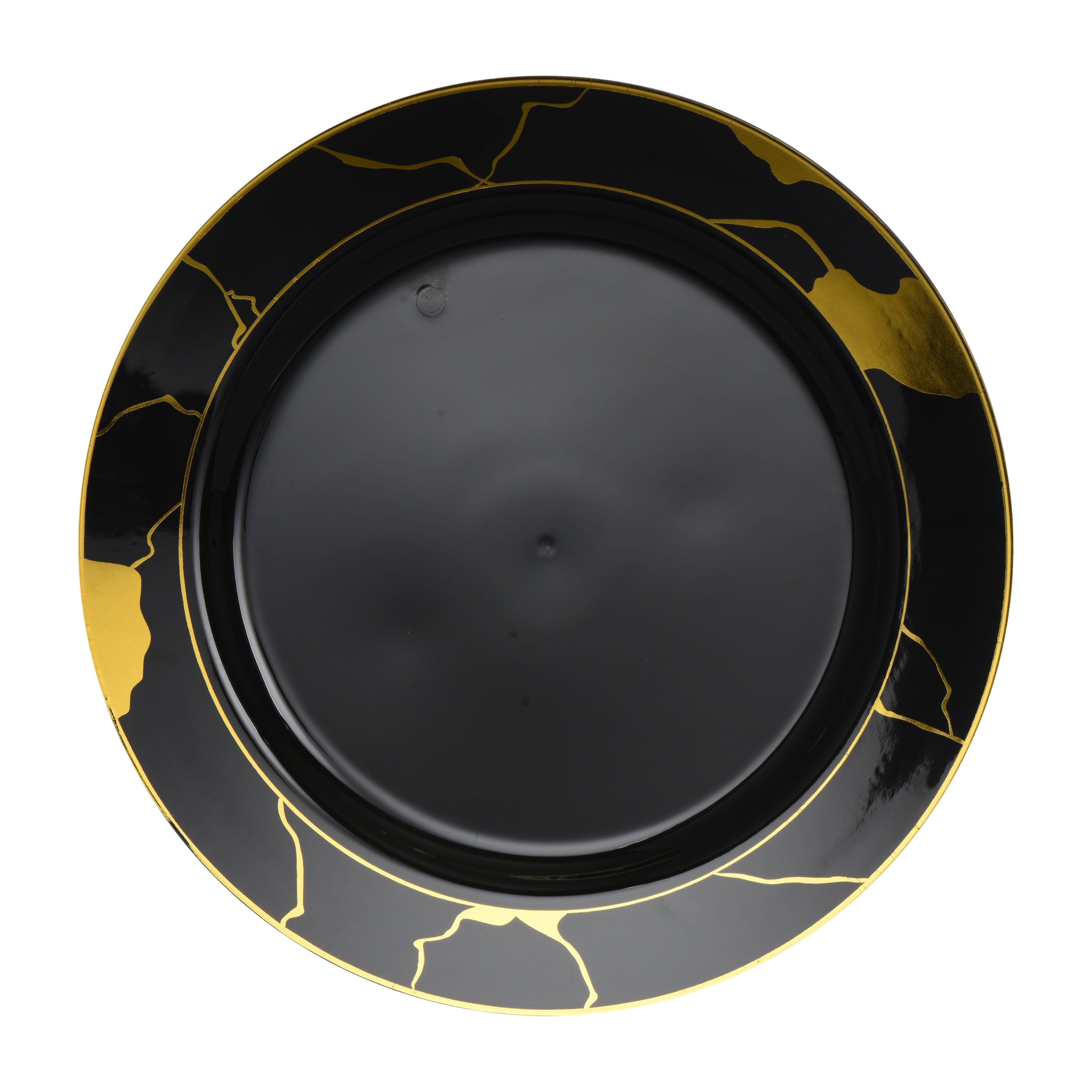 Black and Gold Round Plastic Plates - Marble