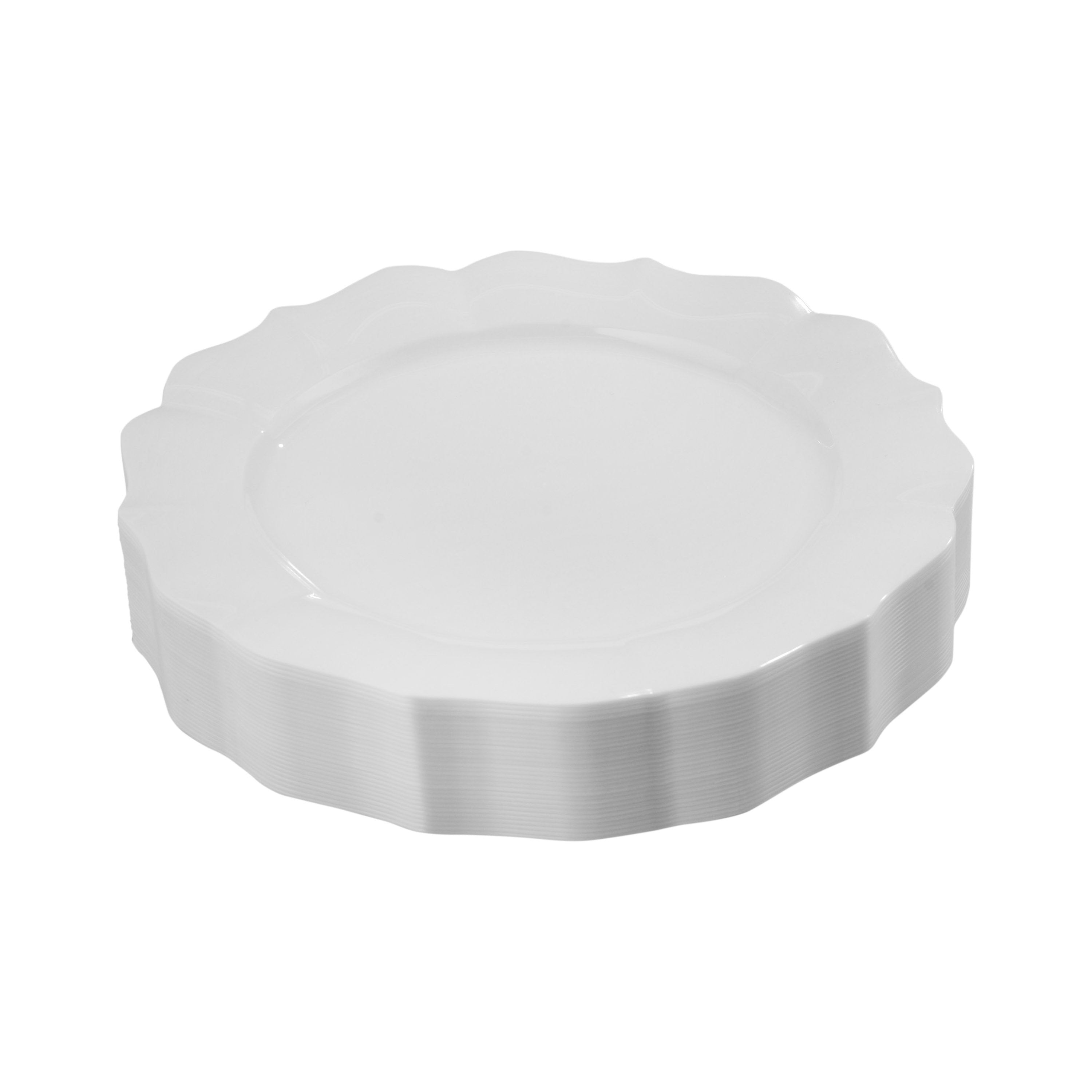 White Round Plastic Plates - Scalloped