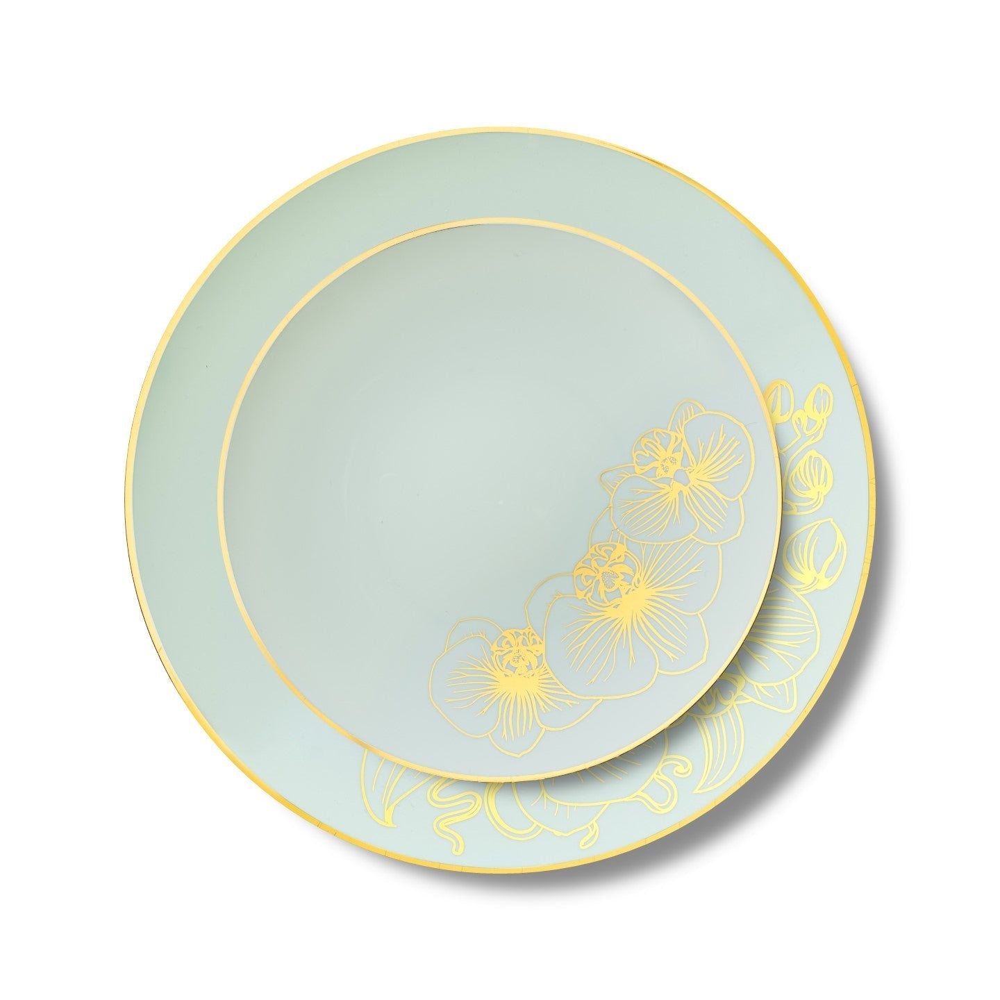 192 Piece Combo Antique Turquoise and Gold Round Plastic Dinnerware Set (96 Servings) - Orchid