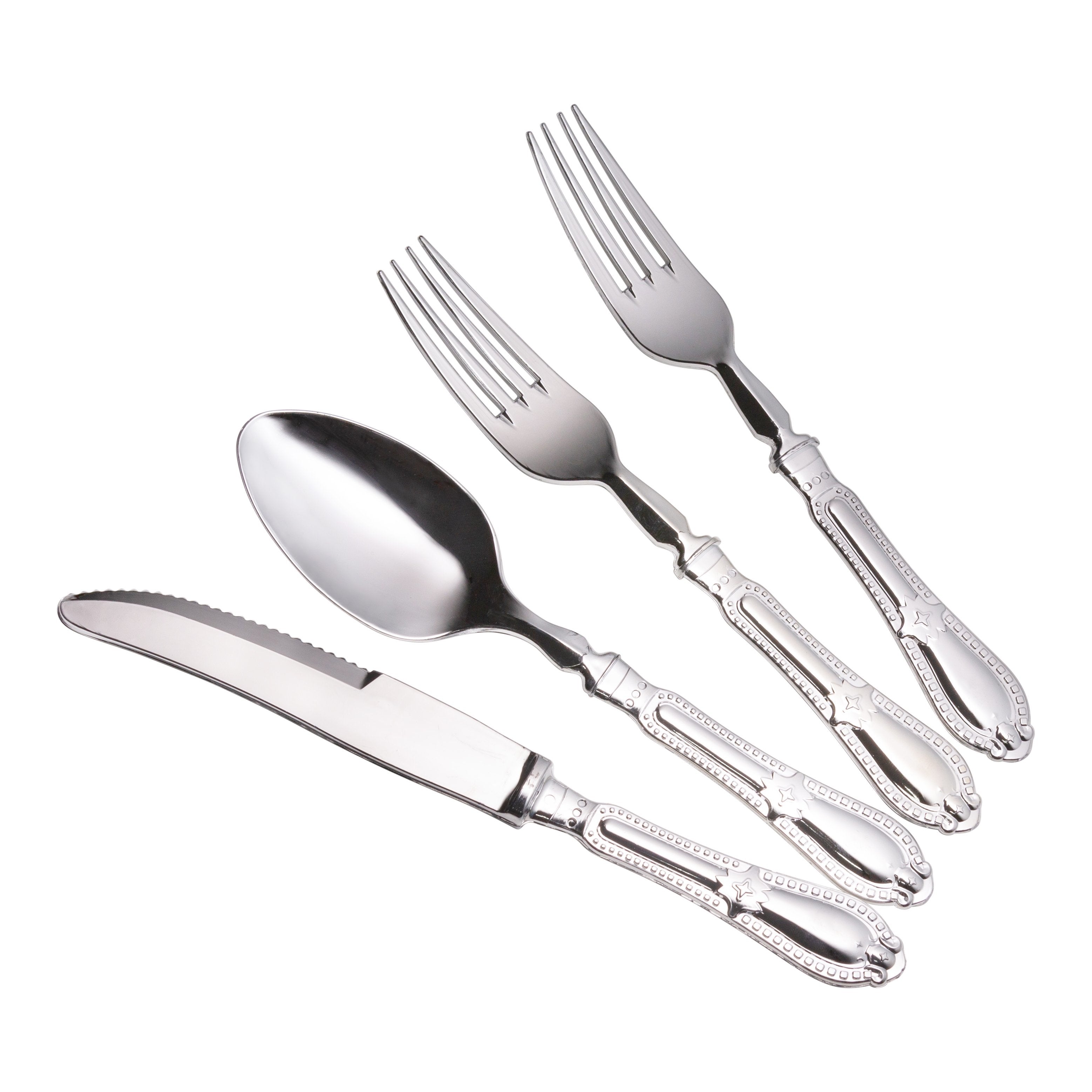 80 Piece Disposable Silver Plastic Silverware Combo Set (20 Settings) - Baroque