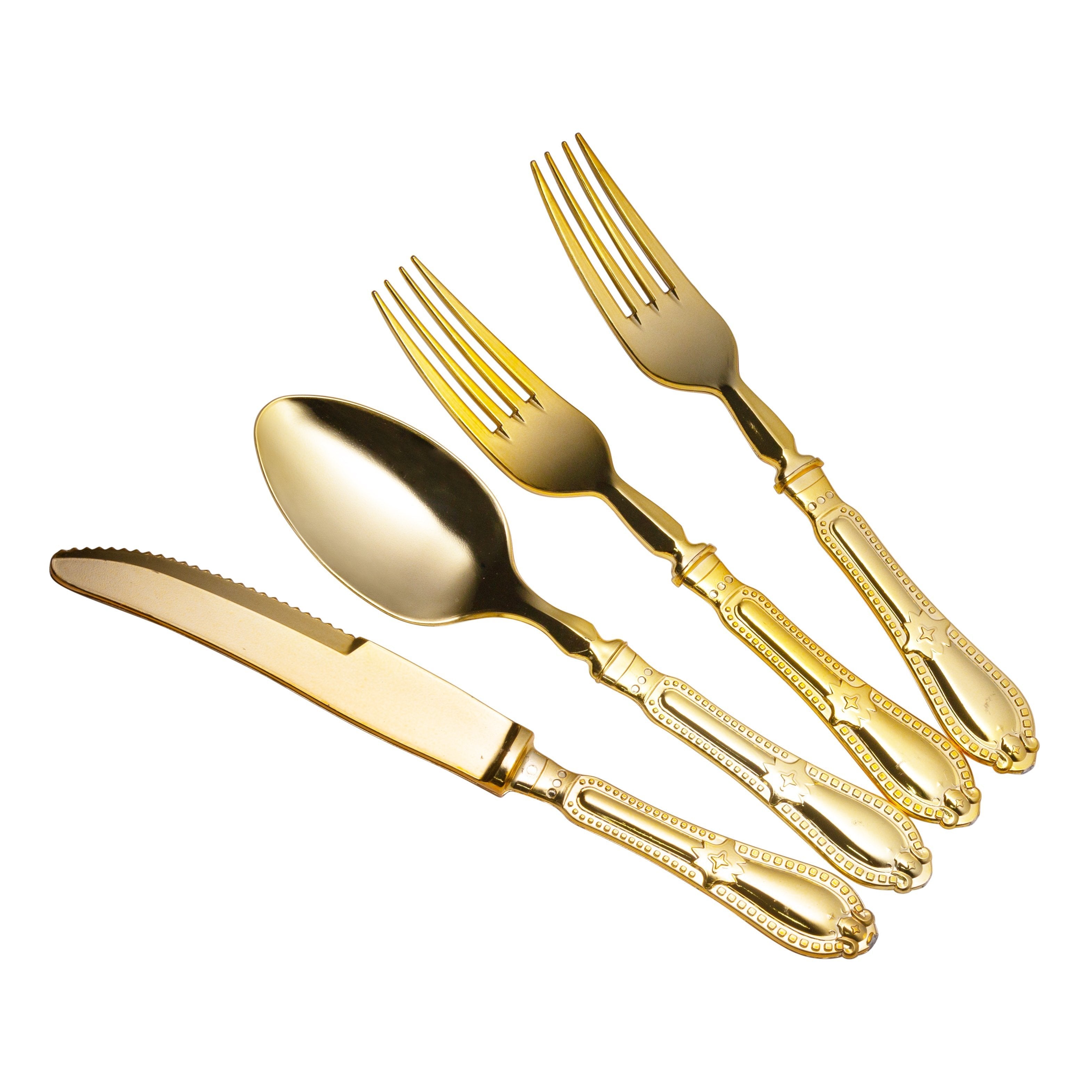 80 Piece Disposable Gold Plastic Silverware Combo Set (20 Settings) - Baroque