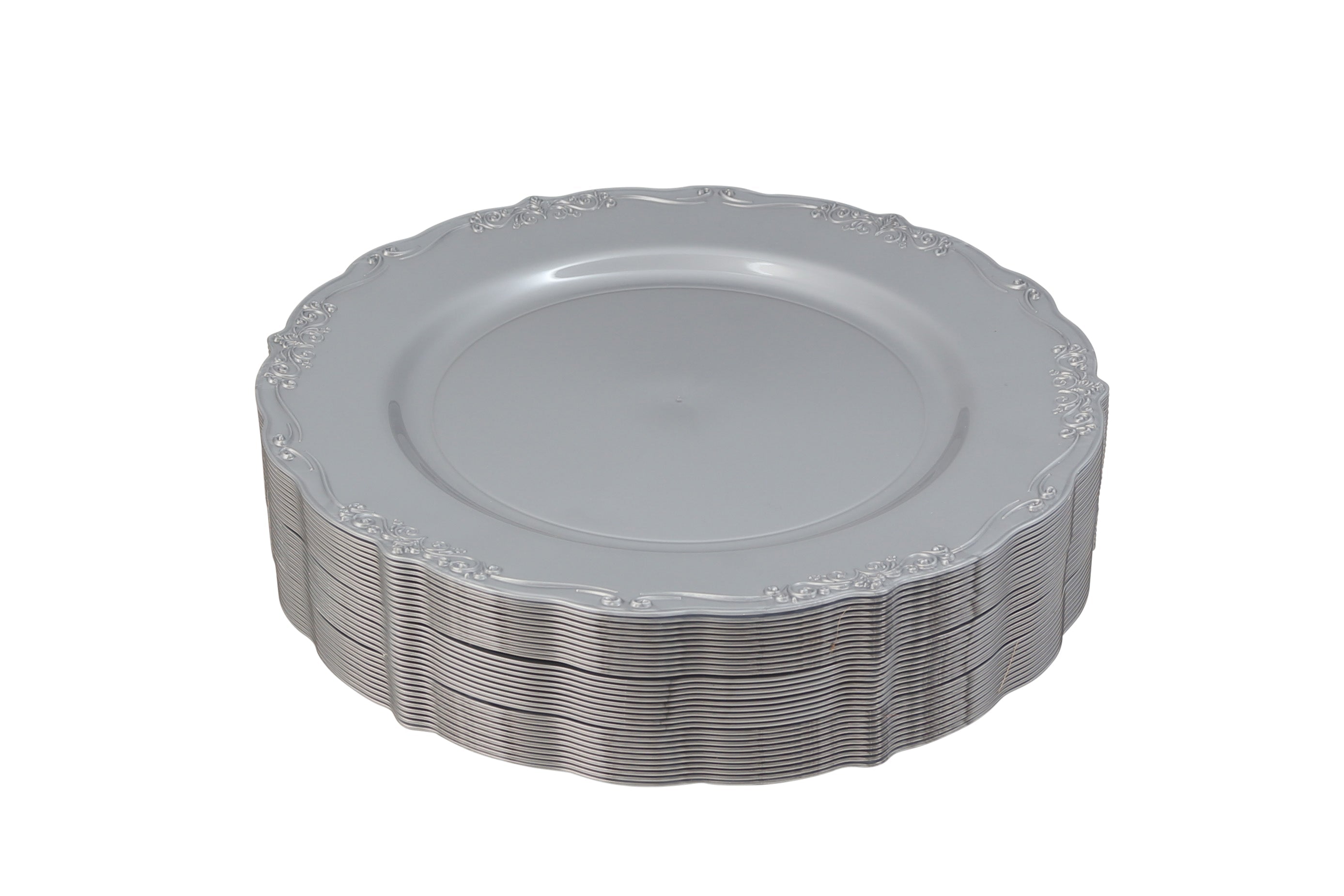 Silver Round Plastic Plates - Vintage