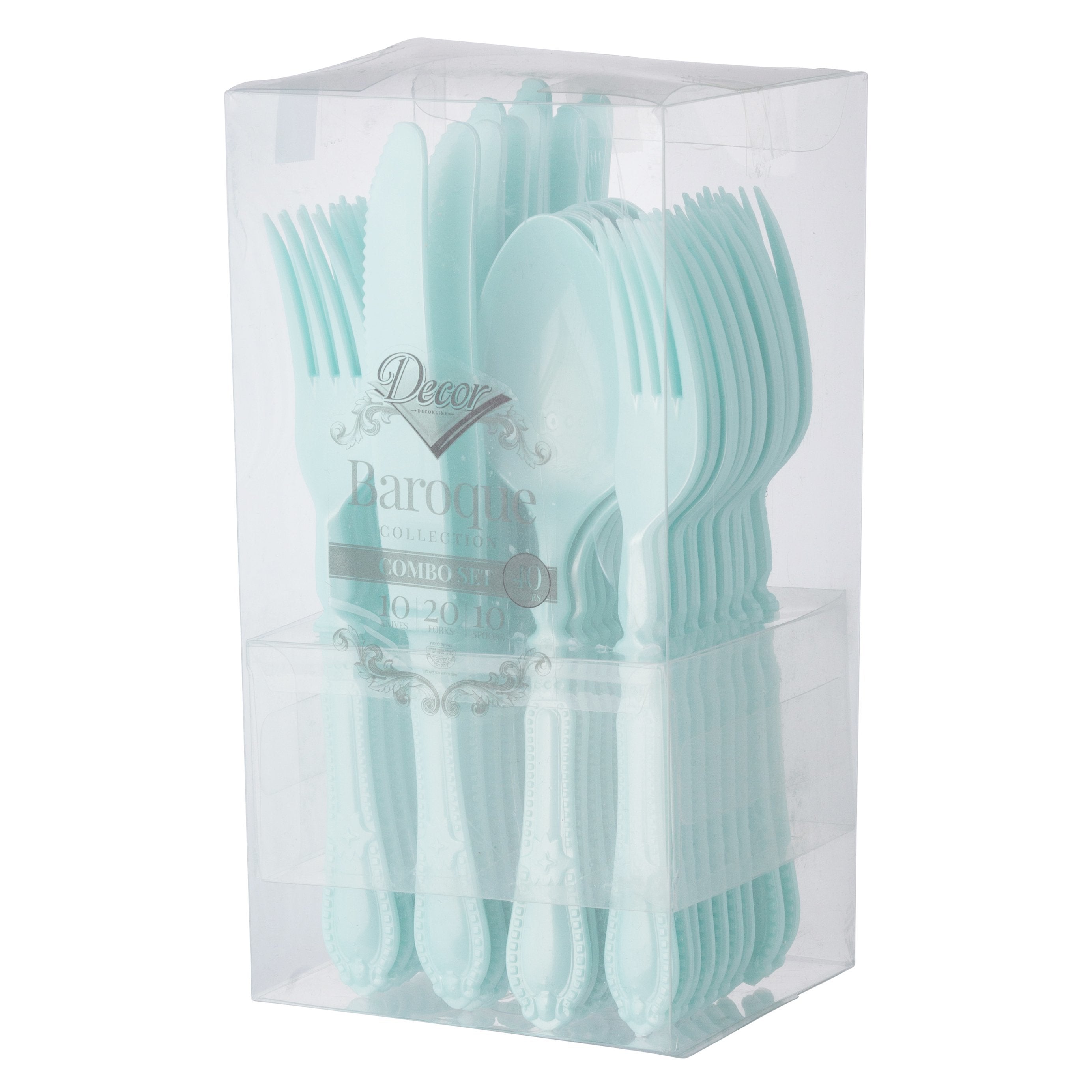 40 Piece Disposable Green Heavyweight Plastic Silverware Combo Set (10 Settings) - Baroque