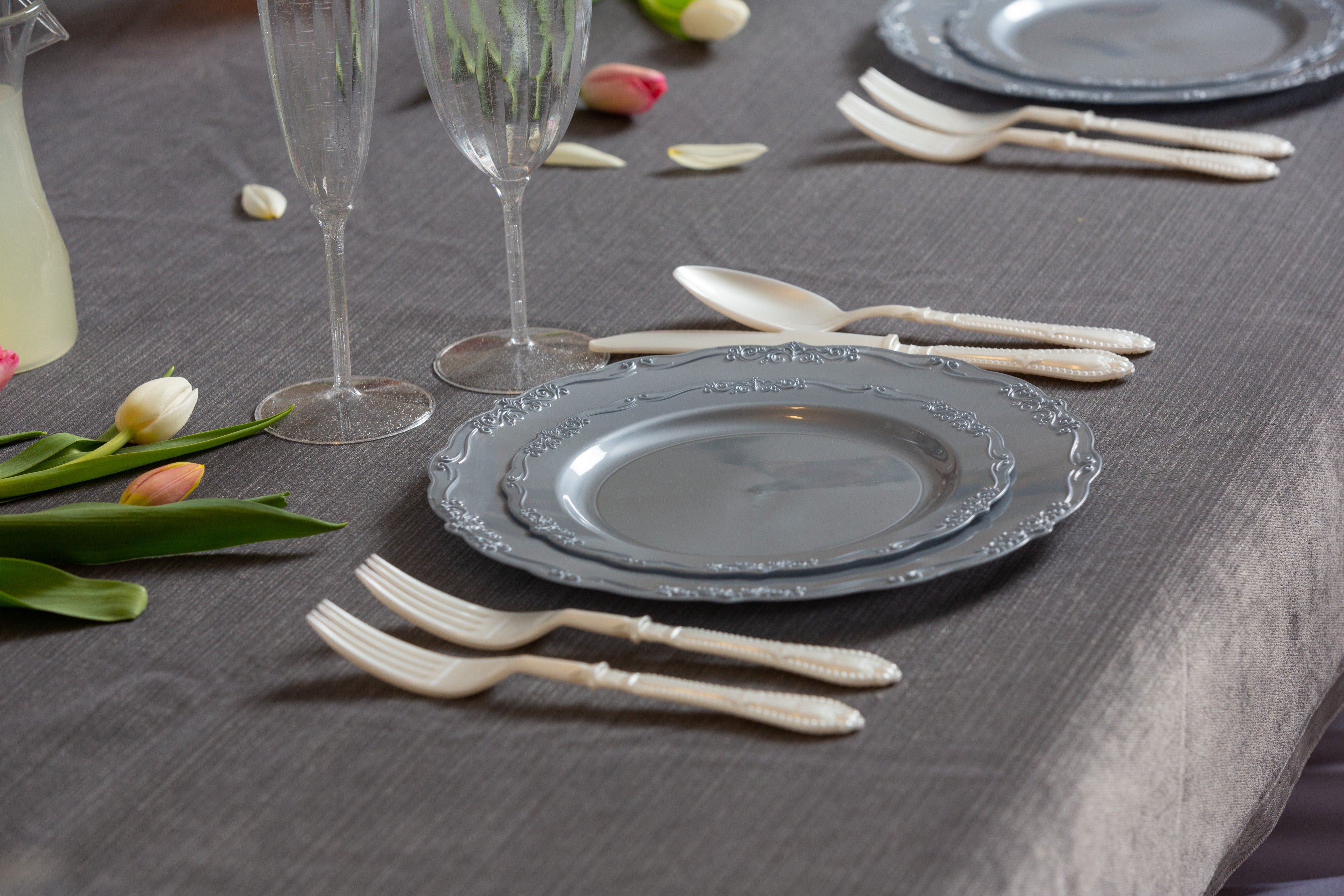 Silver Round Plastic Plates - Vintage