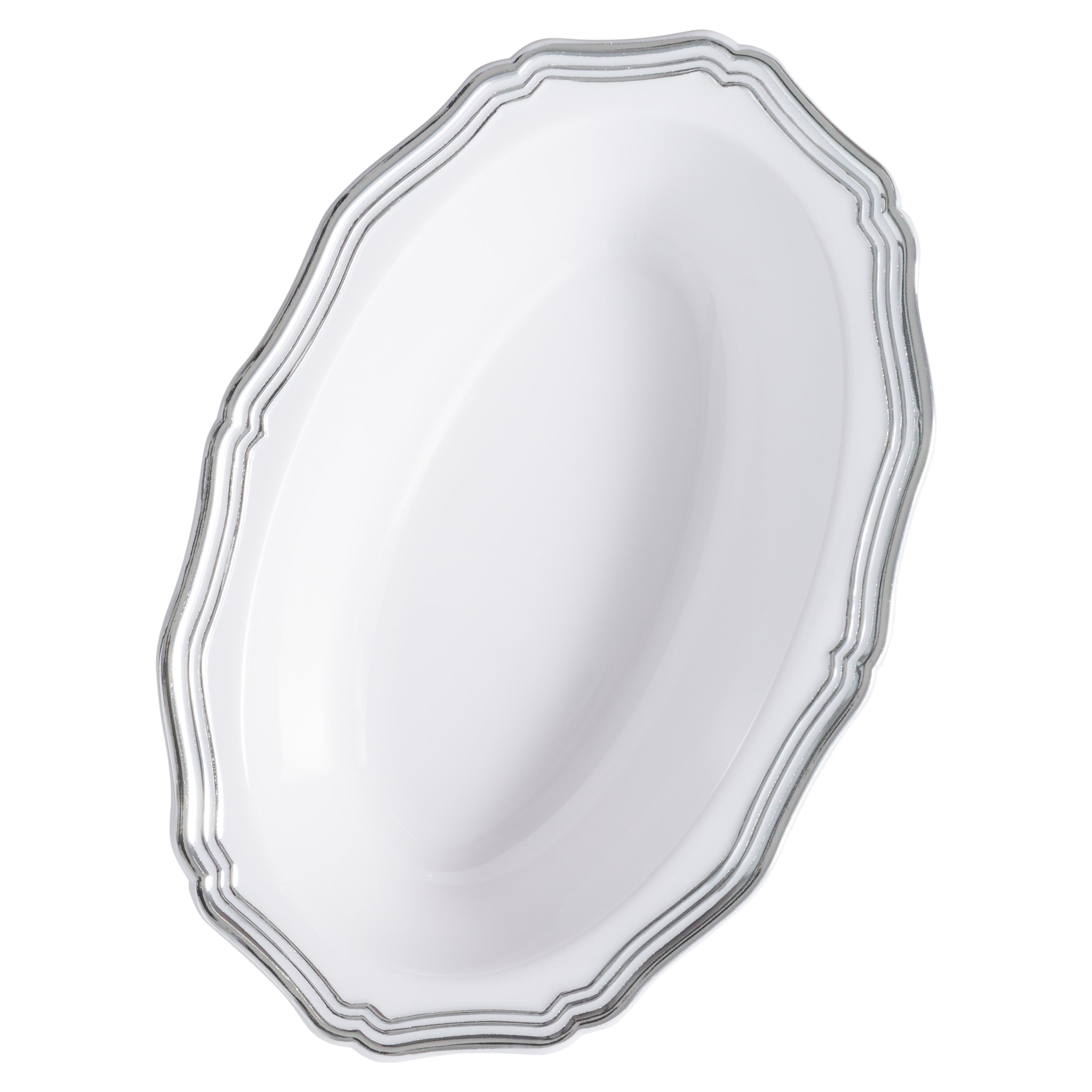 White and Silver Round Plastic Plates 10 Pack - Aristocrat