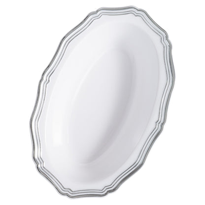 White and Silver Round Plastic Plates 10 Pack - Aristocrat