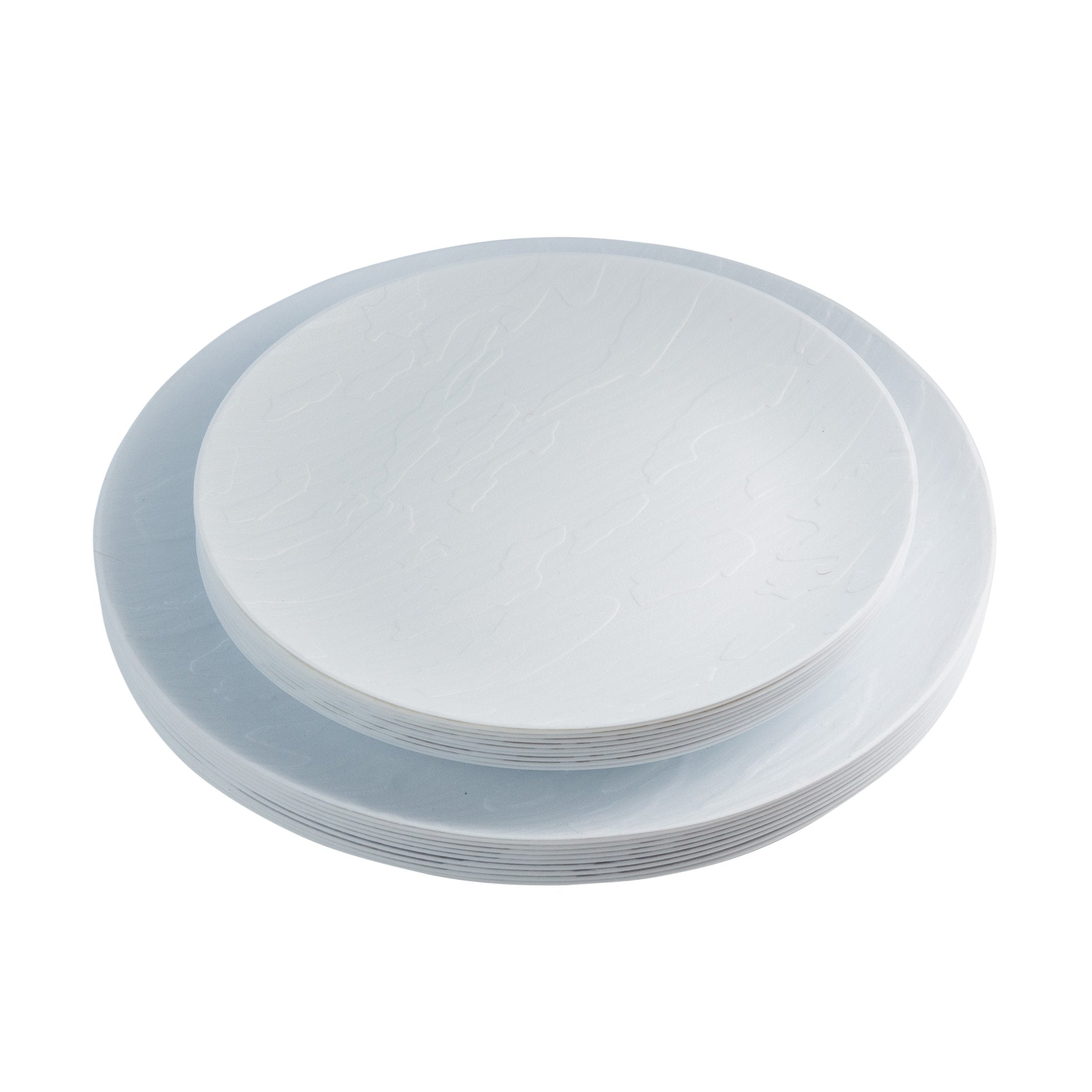 40 Piece Combo Pack White Round Plastic Dinnerware Value Set (20 Servings) - Mahogany