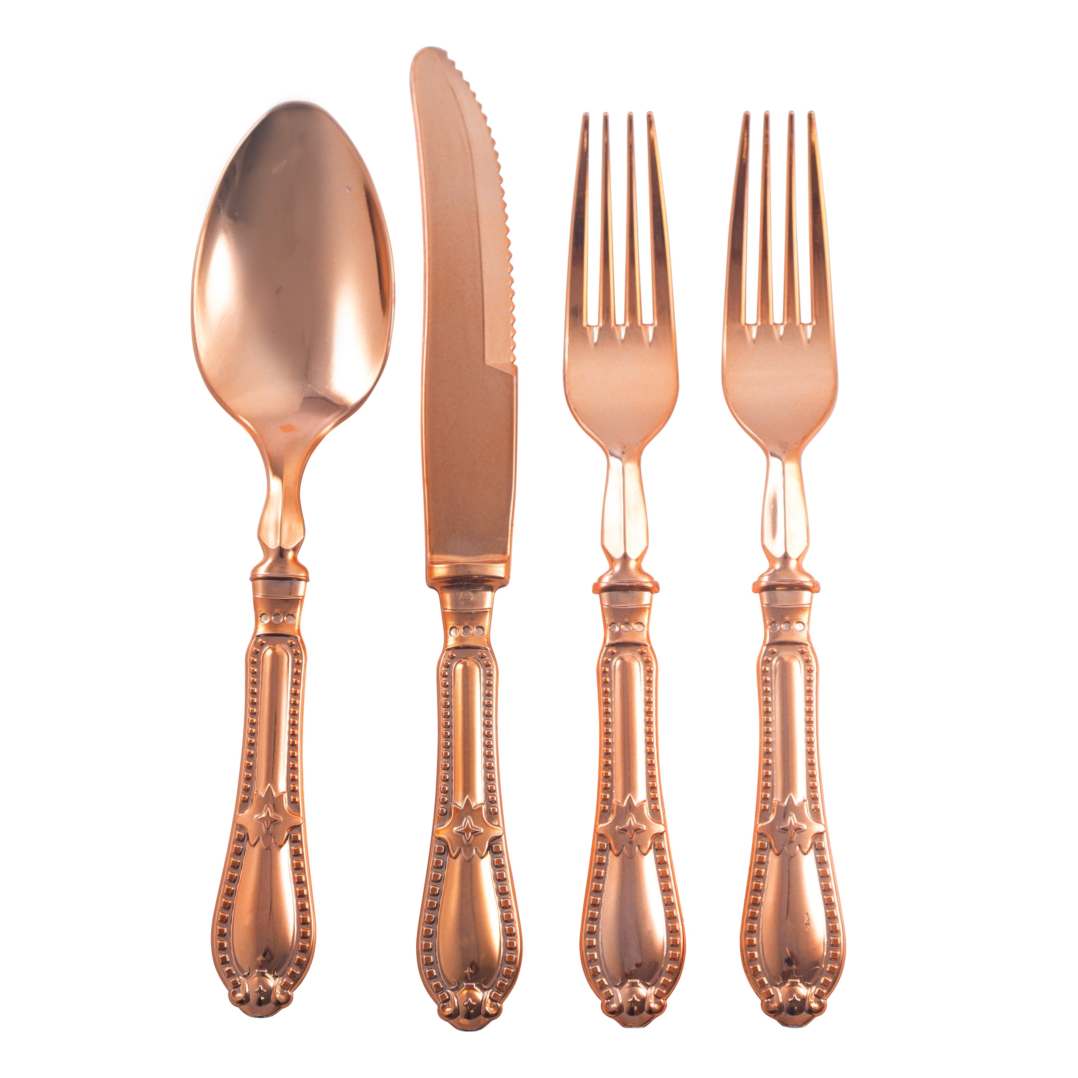 Disposable Shiny Metallic Rose Gold Flatware - Baroque