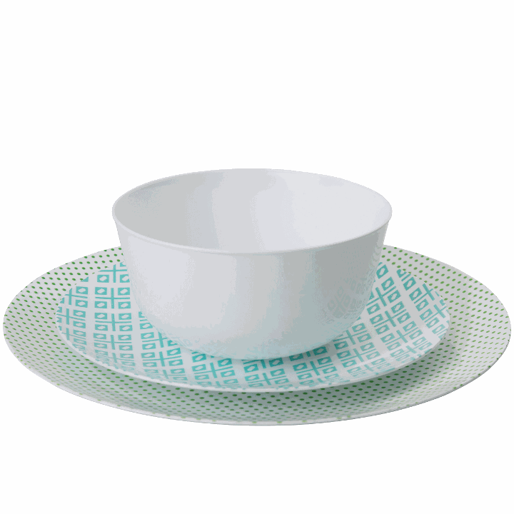 Blue/Green and White Round Plastic Plates - Aztec