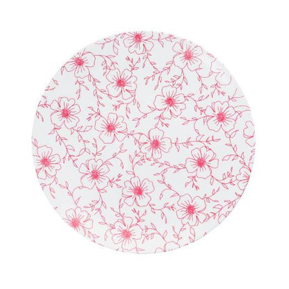 Burgundy/White and Black Round Plastic Plates - Flora