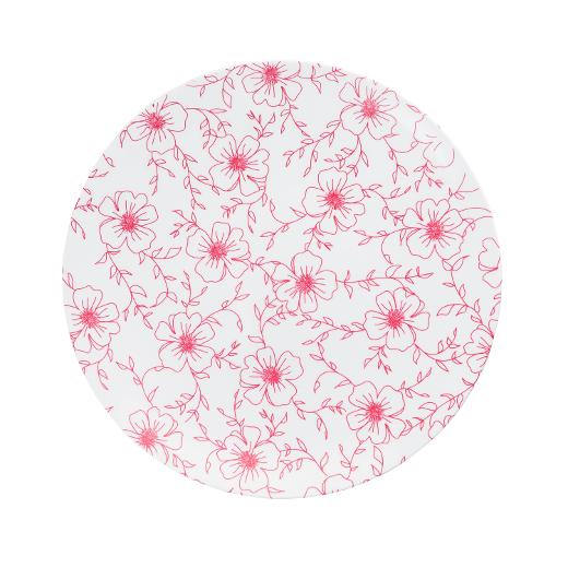 Burgundy/White and Black Round Plastic Plates - Flora