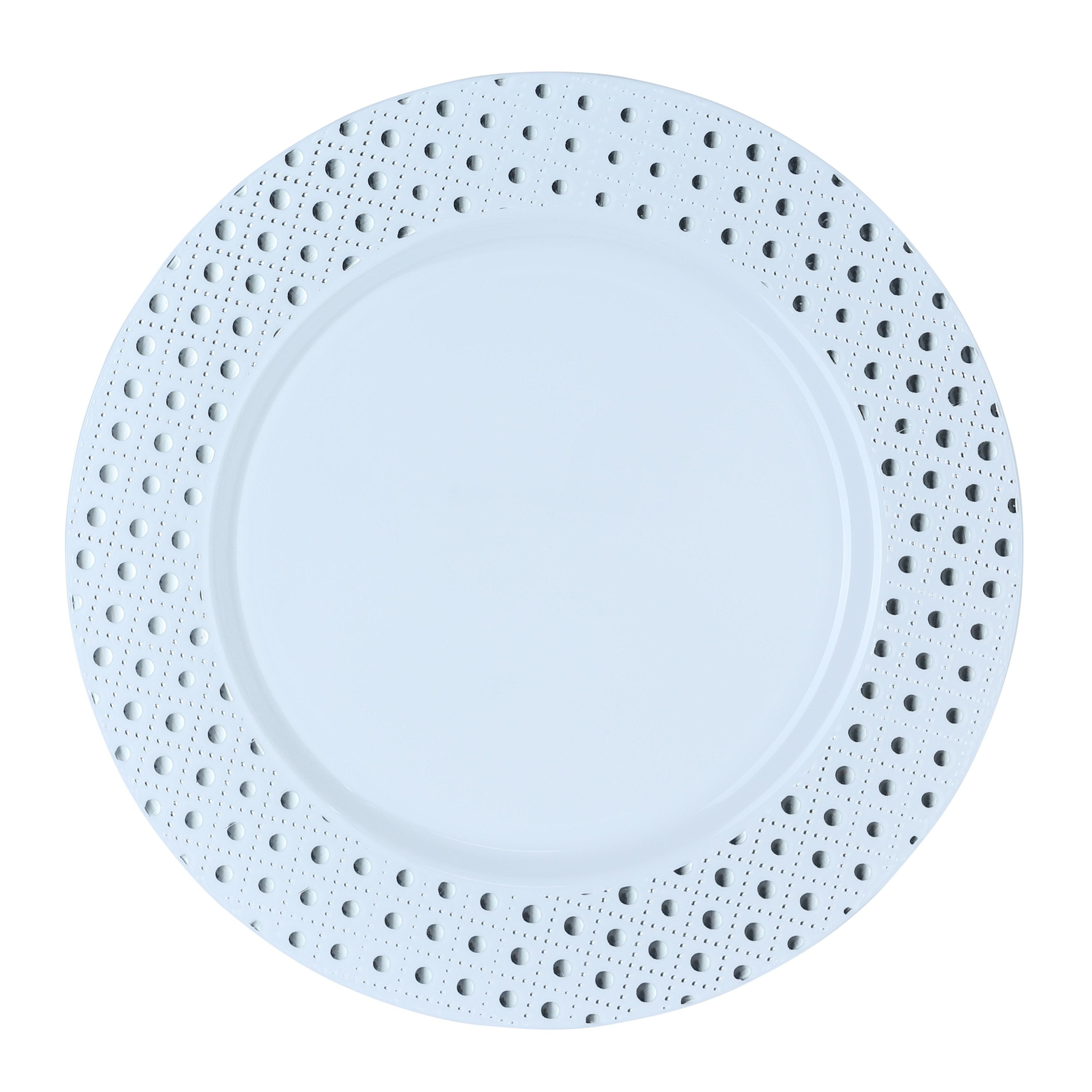White and Silver Round Plastic Plates - Sphere