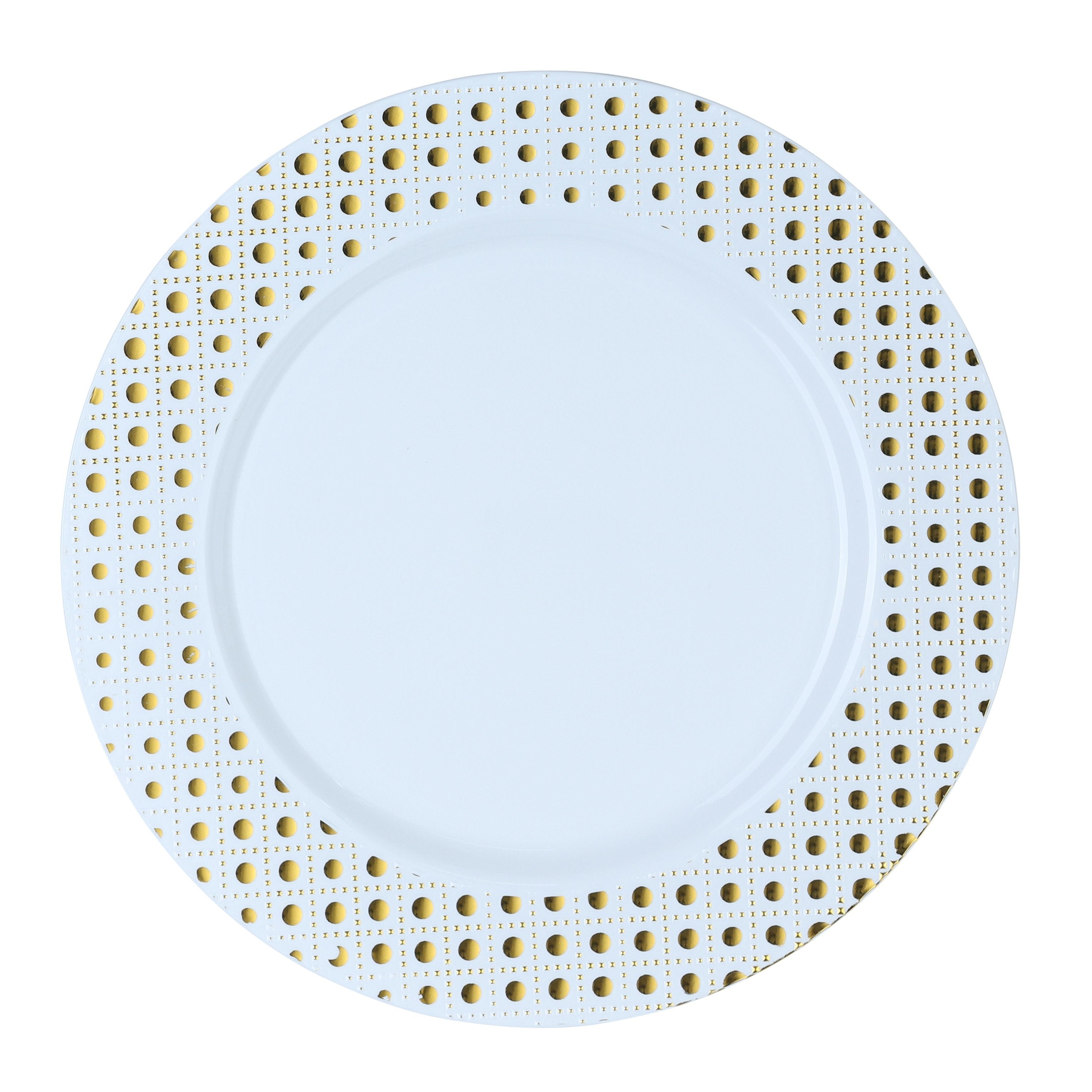 White and Gold Round Plastic Plates - Sphere