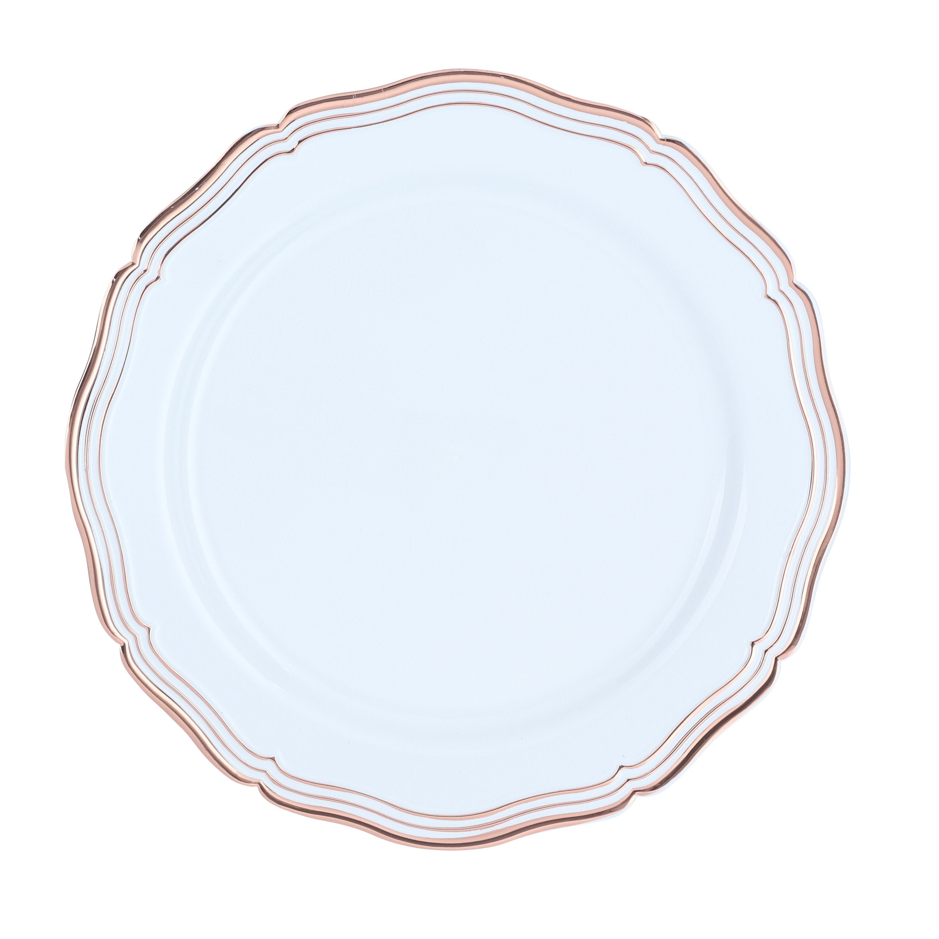 Rose Gold and White Round Plastic Plates 10 Pack - Aristocrat