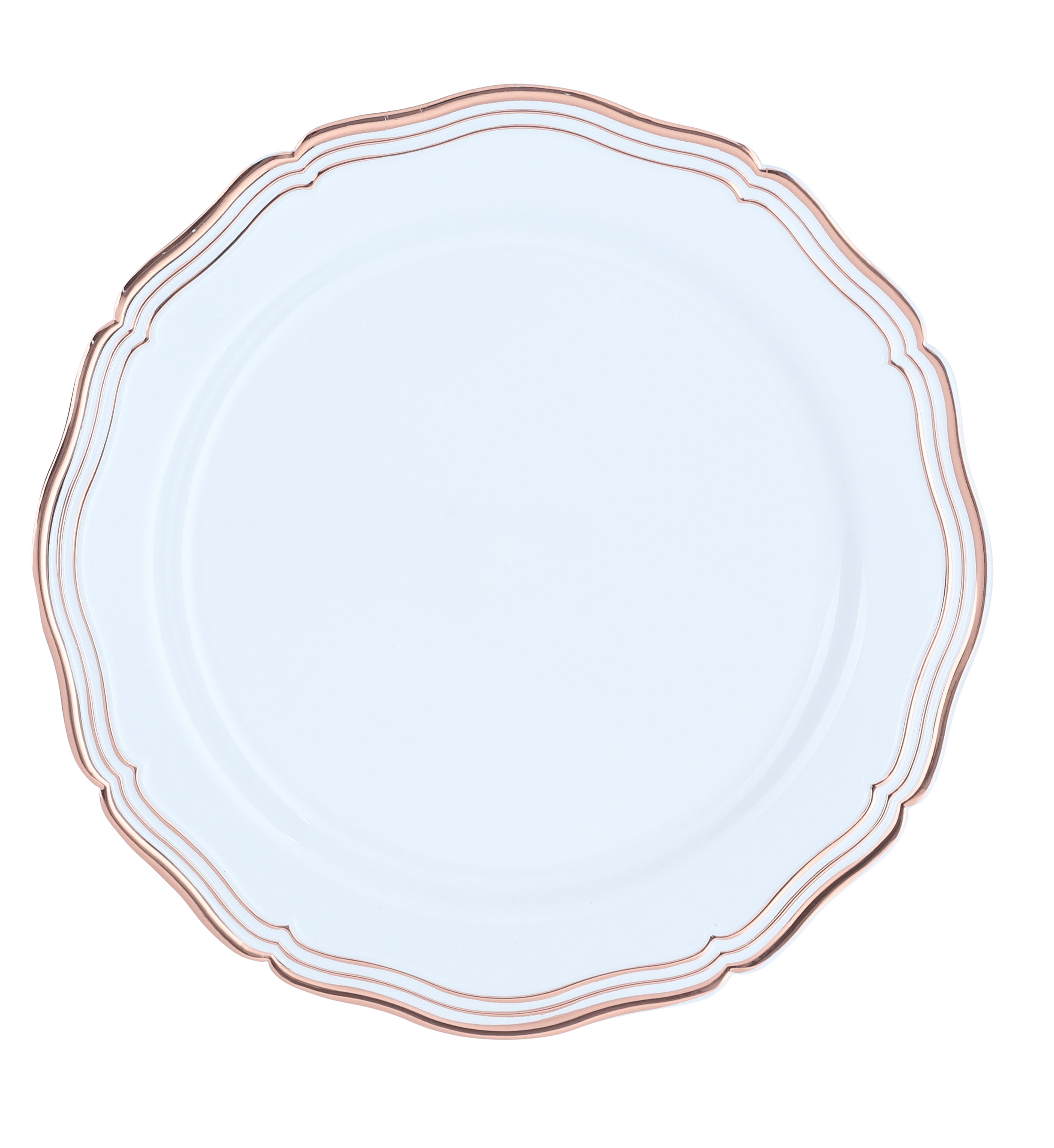Rose Gold and White Round Plastic Plates 10 Pack - Aristocrat