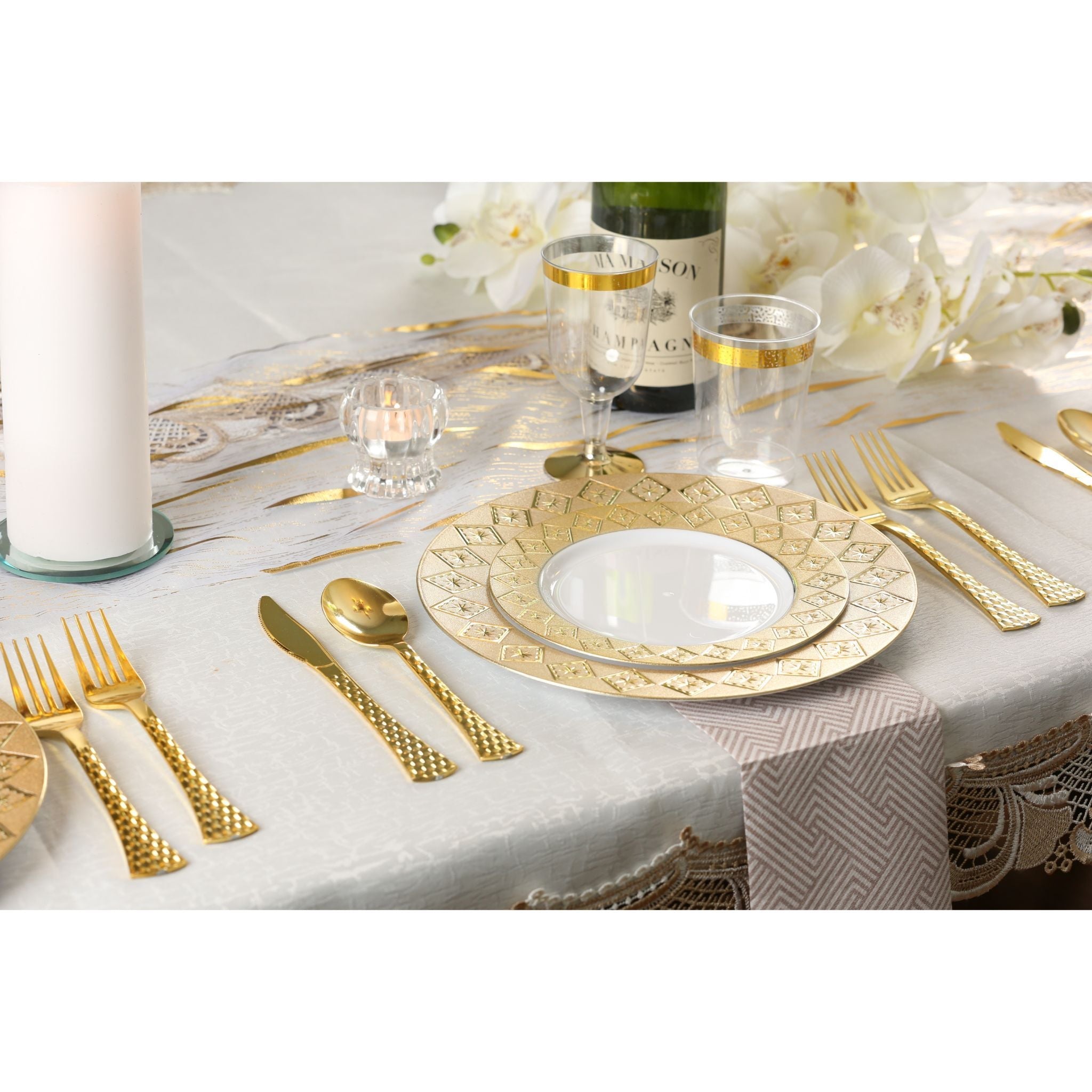 White and Gold Round Plastic Plates - Imperial