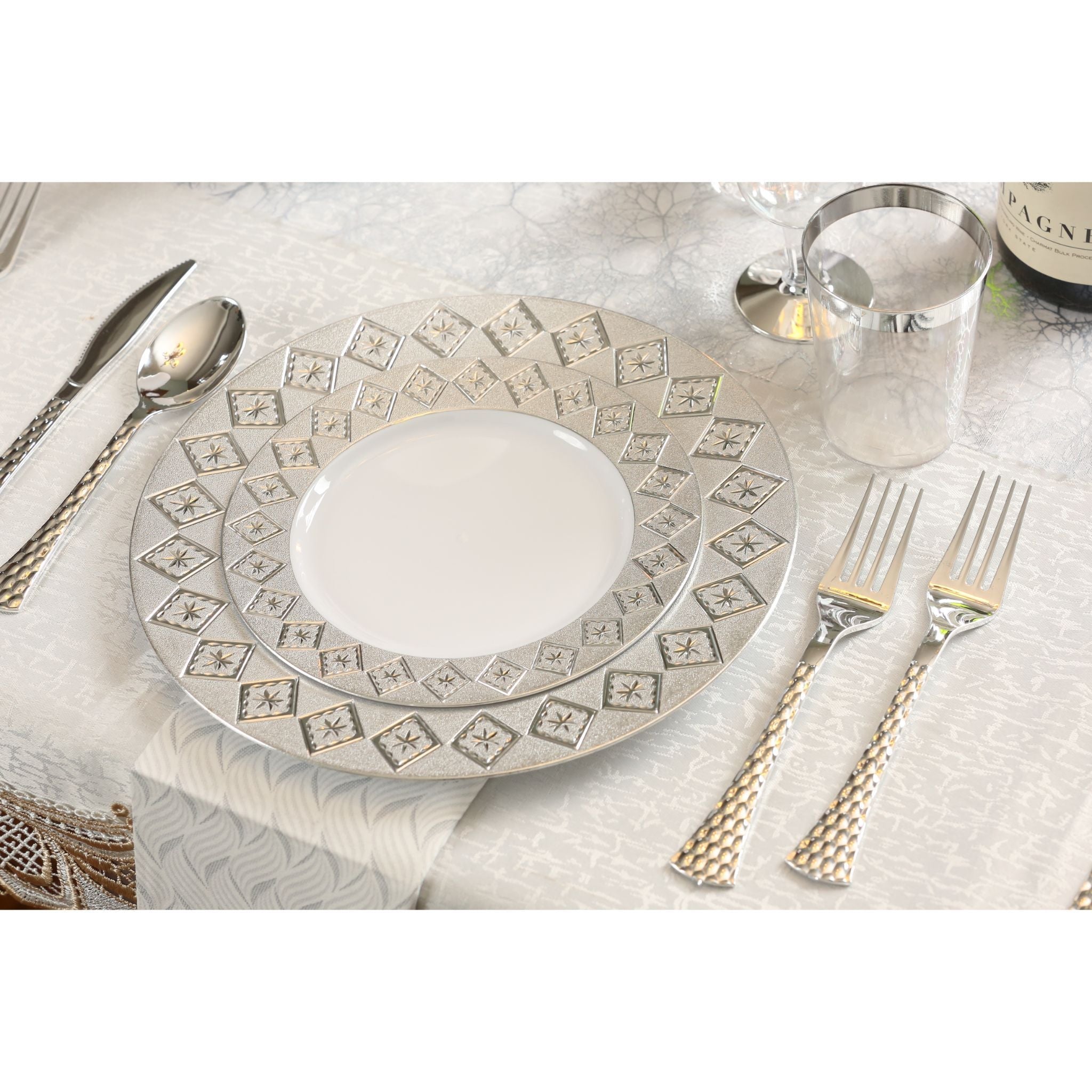 White and Silver Round Plastic Plates - Imperial