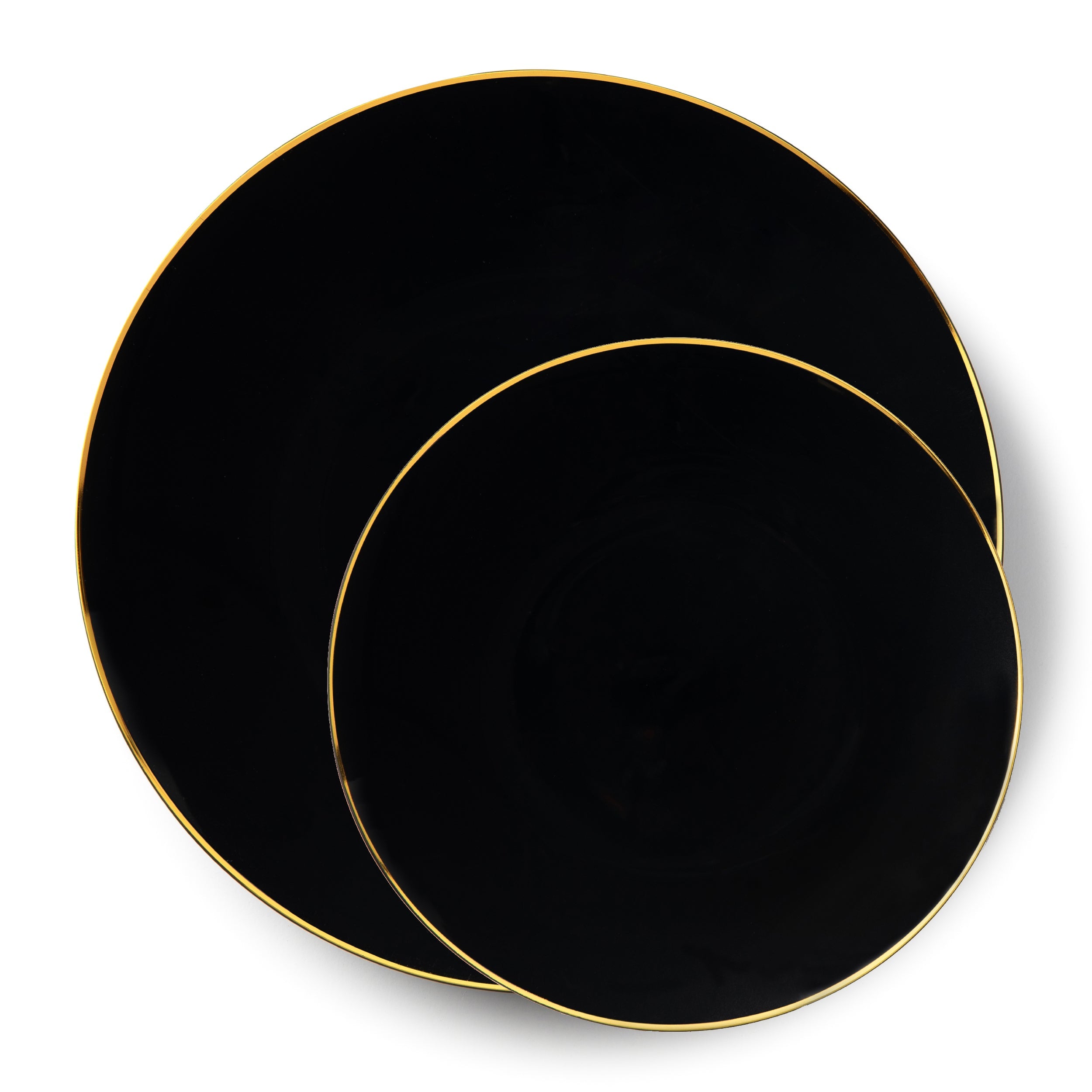 192 Pack Black and Gold Round Plastic Dinnerware Set (96 Guests) - Organic