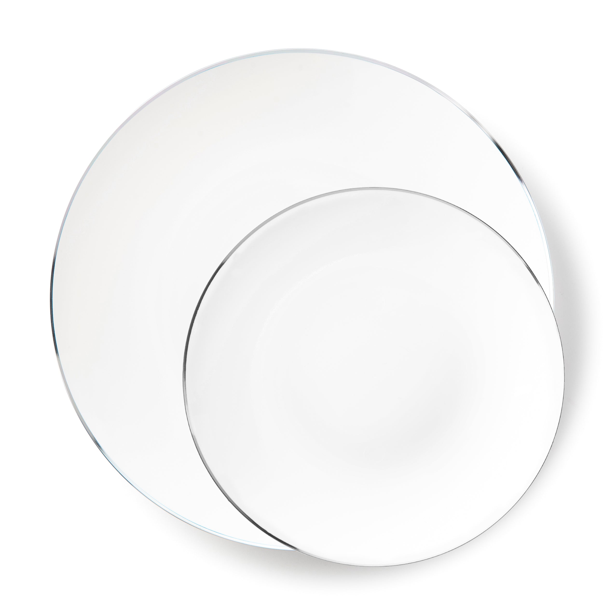 192 Pack White and Silver Round Plastic Dinnerware Set (96 Guests) - Organic