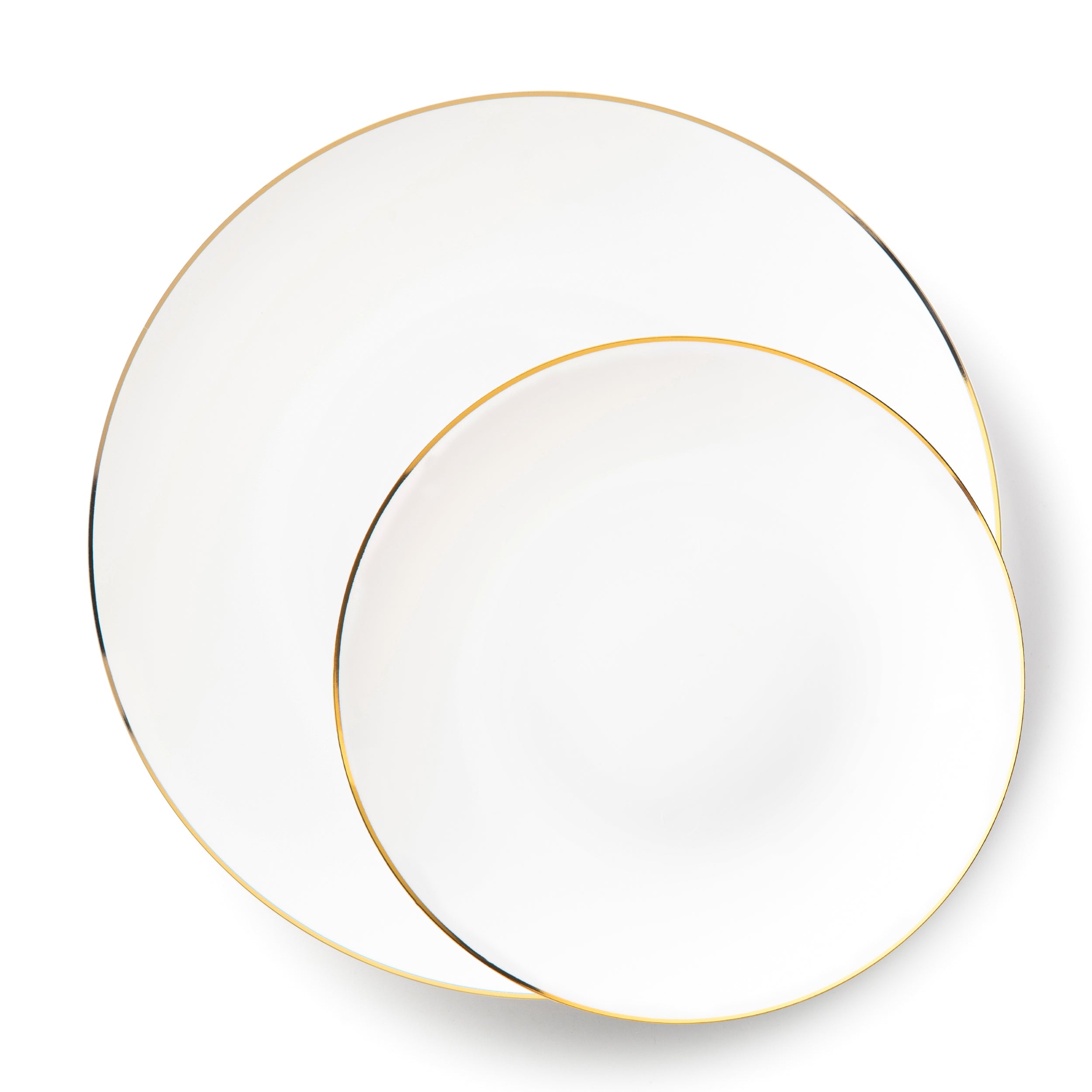 128 Pack White and Gold Round Plastic Dinnerware Set (64 Guests) - Organic