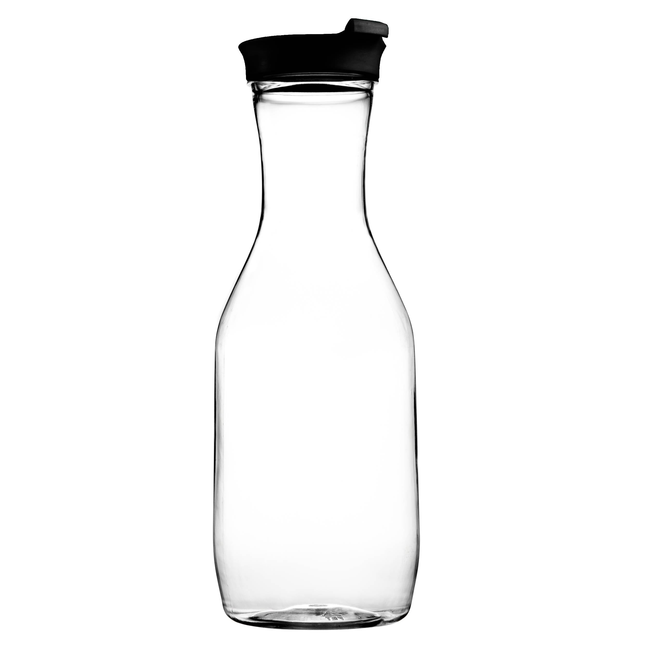 Clear Round Bottom Plastic Pitcher With Black Lid - 1 Count