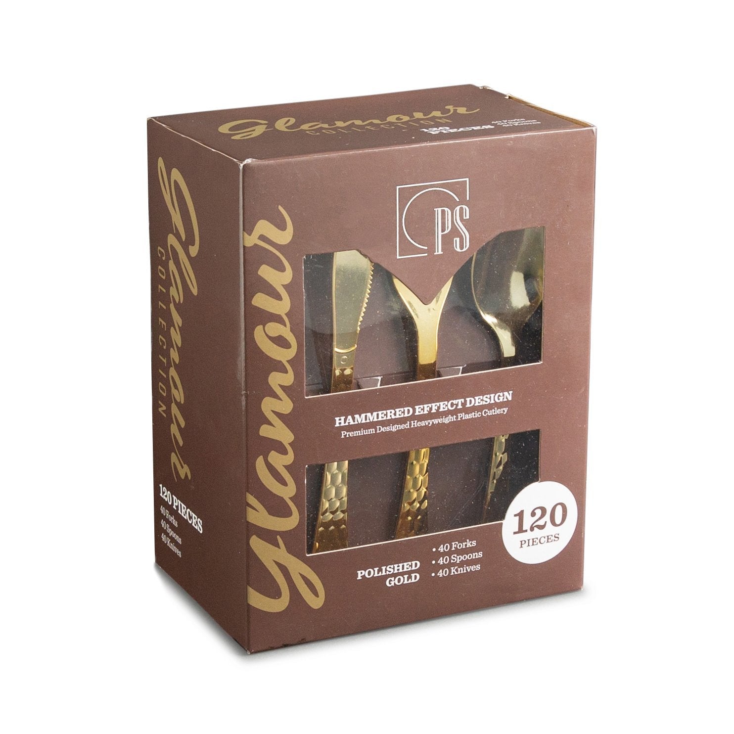 120 Piece Disposable Gold Plastic Silverware Combo Set (40 Settings) - Glamour