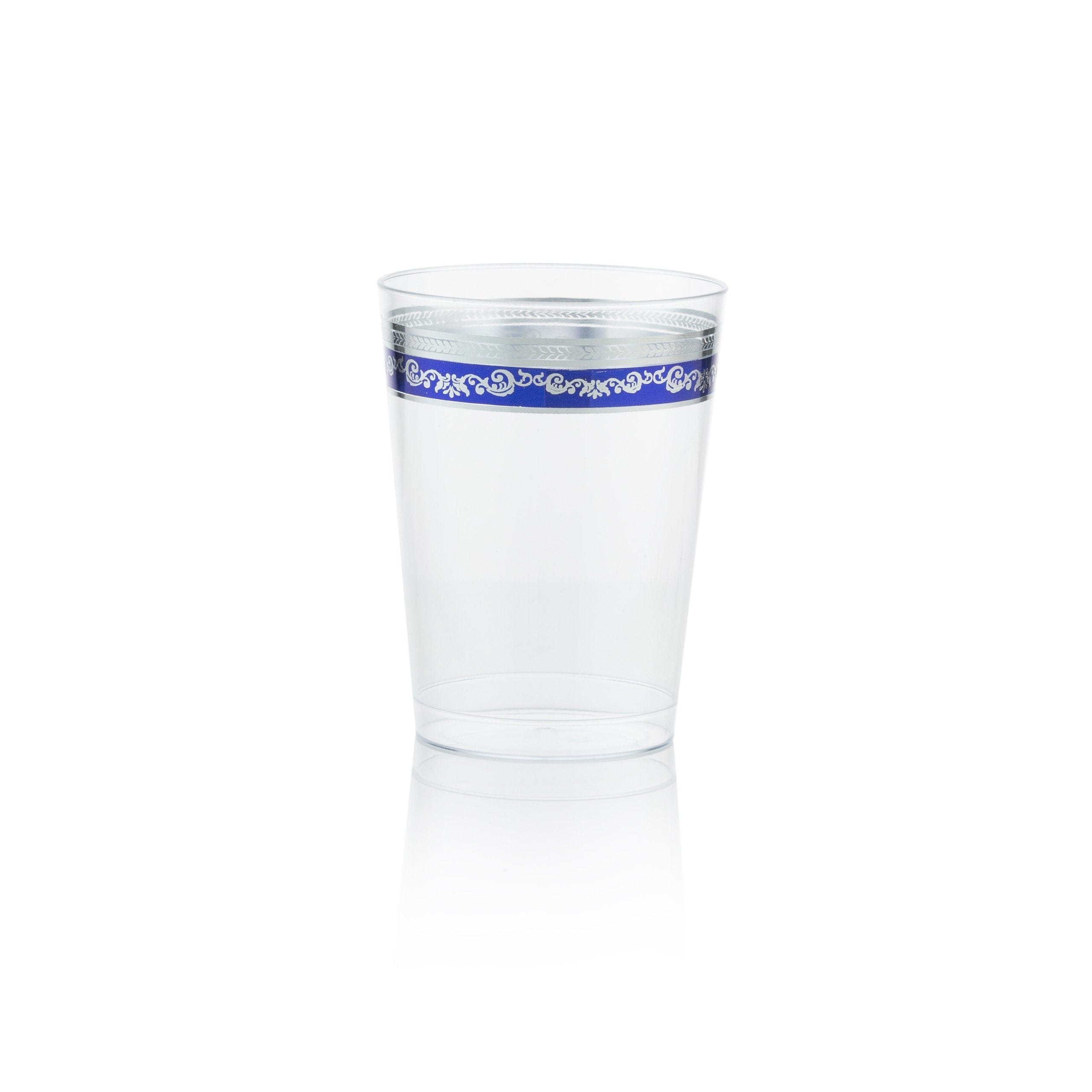 10 oz. Clear Blue Silver Rim Plastic Cups 20 Pack - Royal