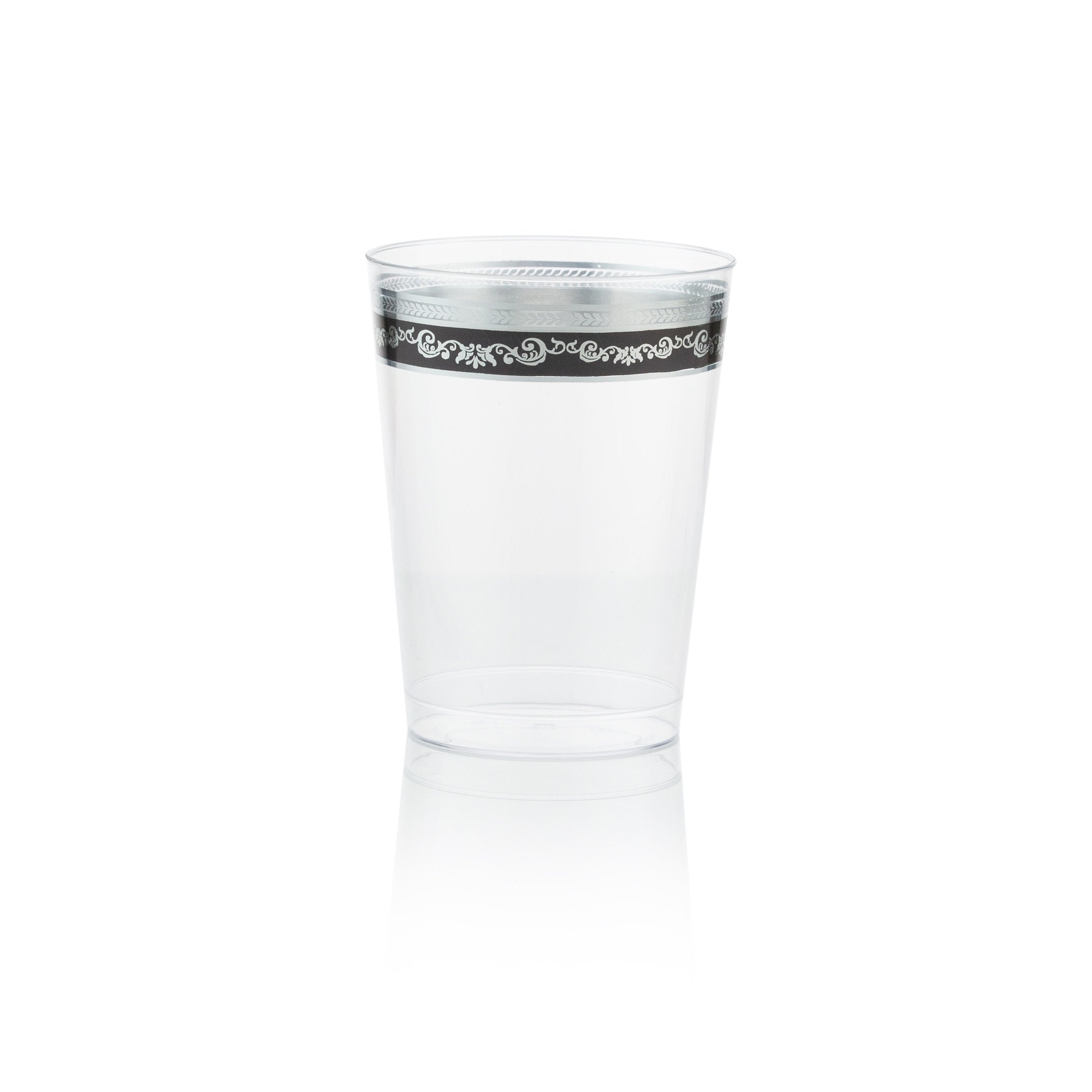 10 oz. Clear Black Silver Rim Plastic Cups 10 Pack - Royal